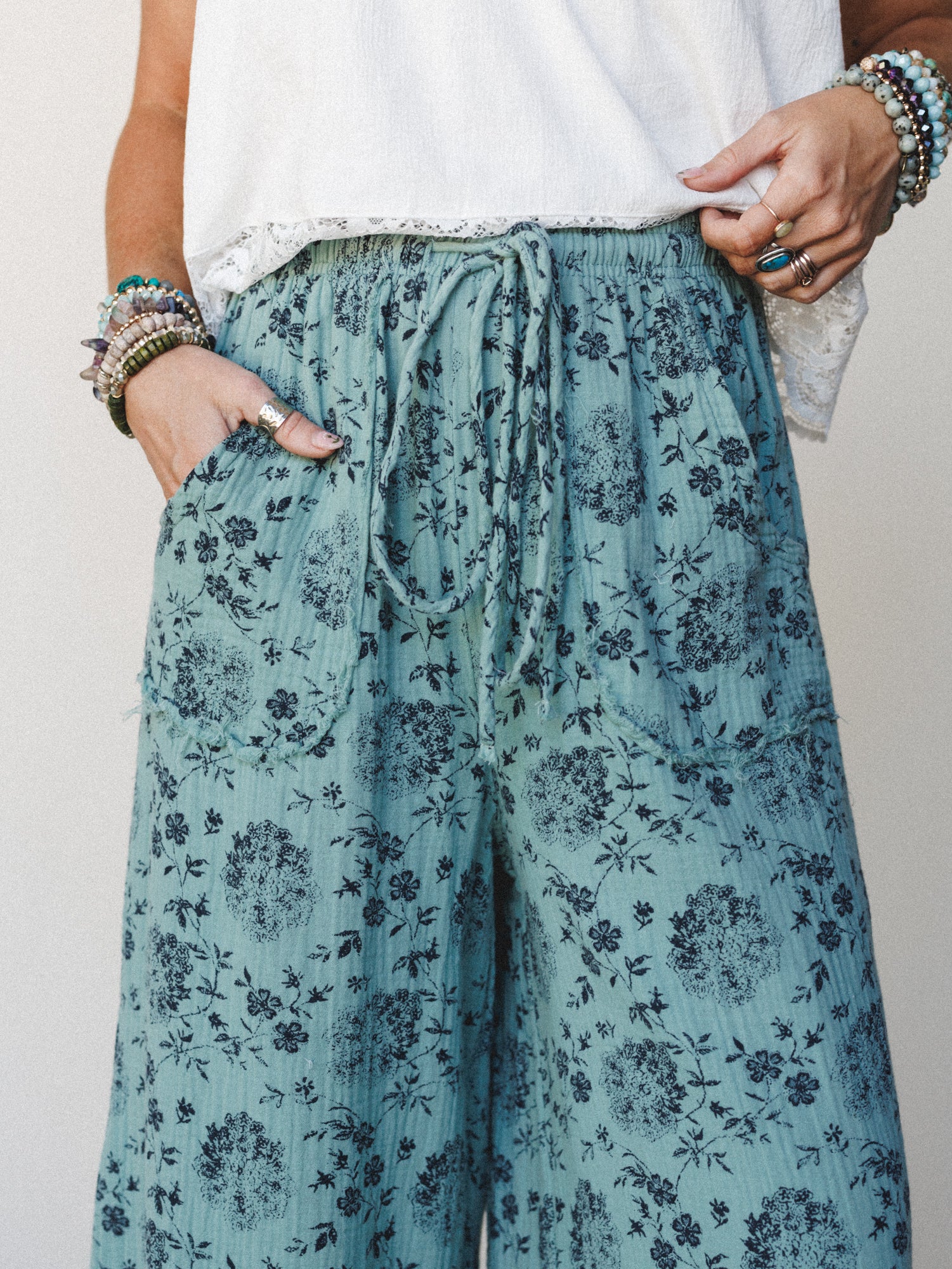 The Nest Sandra Wide Leg Ruffle Pant - Turquoise - Image 3