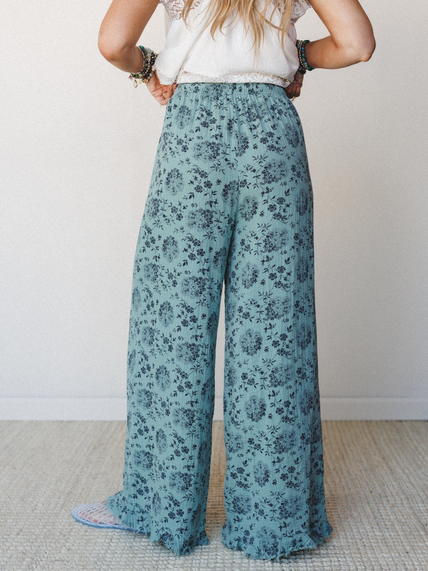 The Nest Sandra Wide Leg Ruffle Pant - Turquoise - Image 5