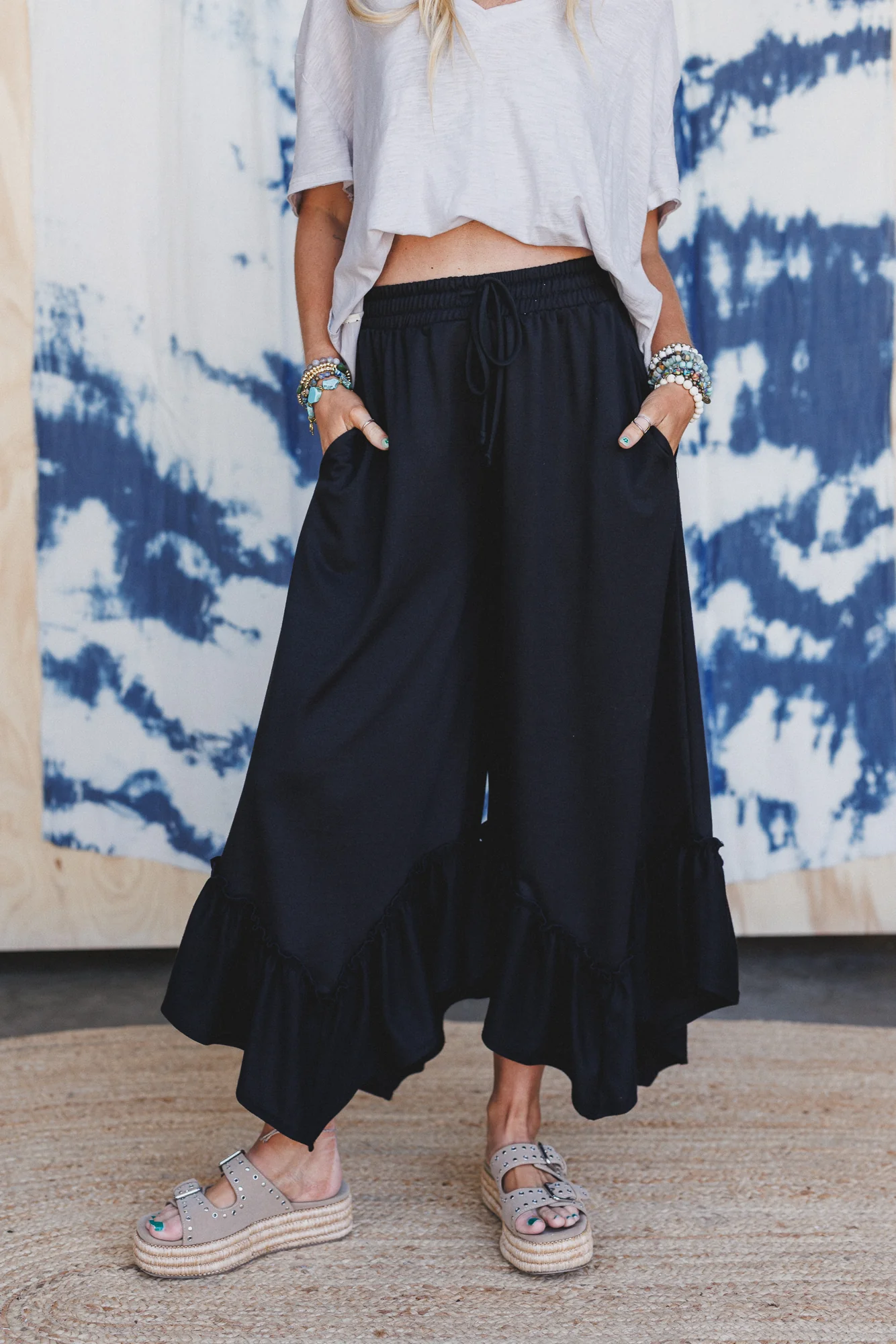 The Nest Serene Flow Ruffled Pants - Black - Pre Order - Image 2