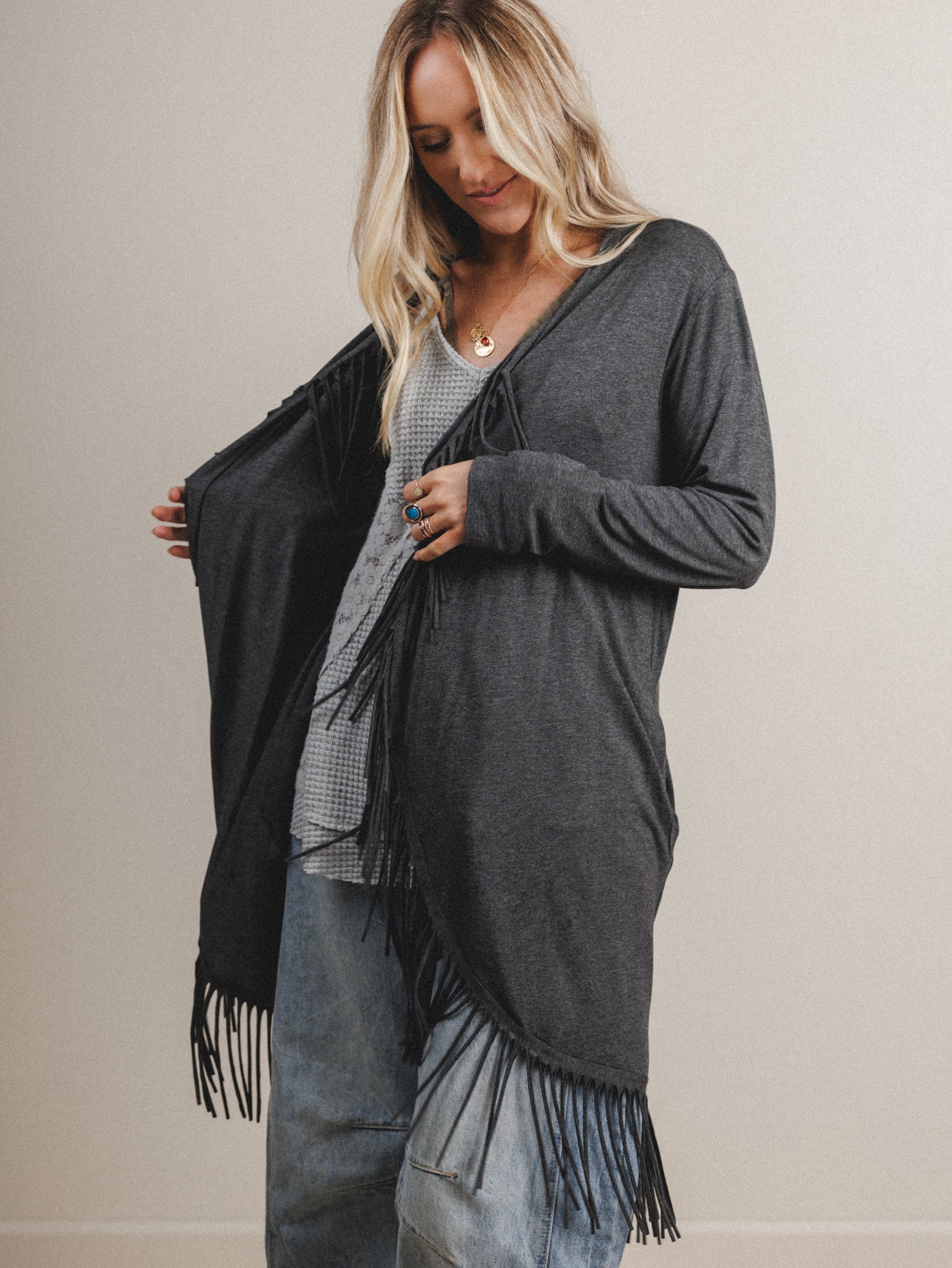 The Nest Showstopper Fringe Cardigan - Charcoal - Image 5