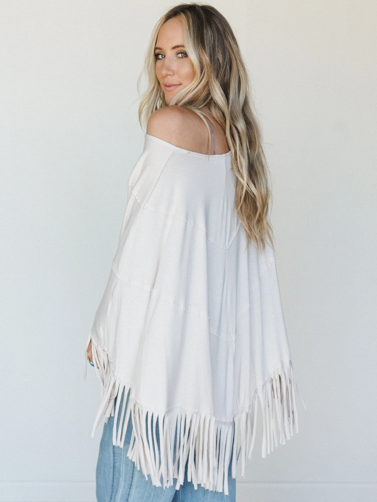 The Nest Showstopper Fringe Poncho - Oat - Image 2