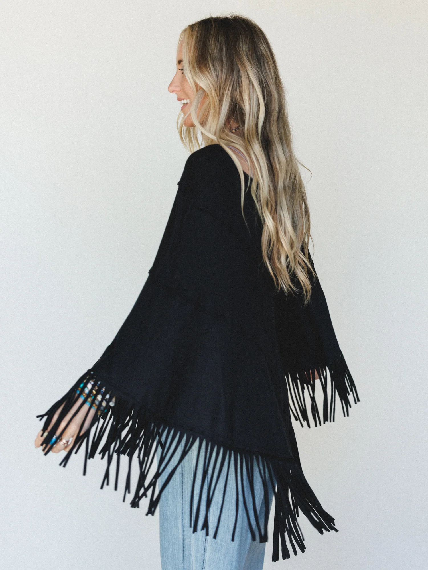 The Nest Showstopper Fringe Poncho - Black - Image 2