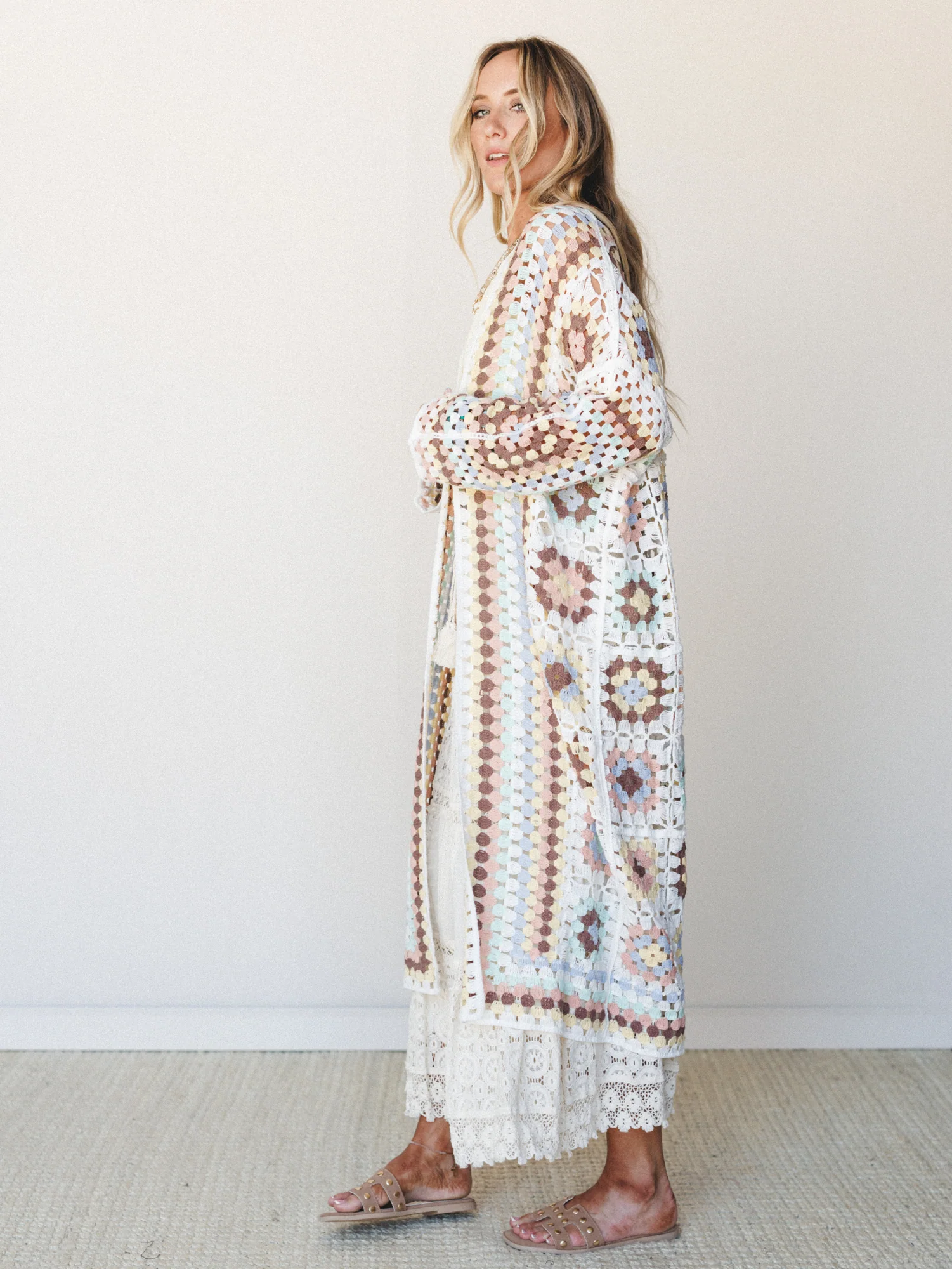 The Nest Soulful Wanderer Crochet Duster - Pastel Multi - Image 2