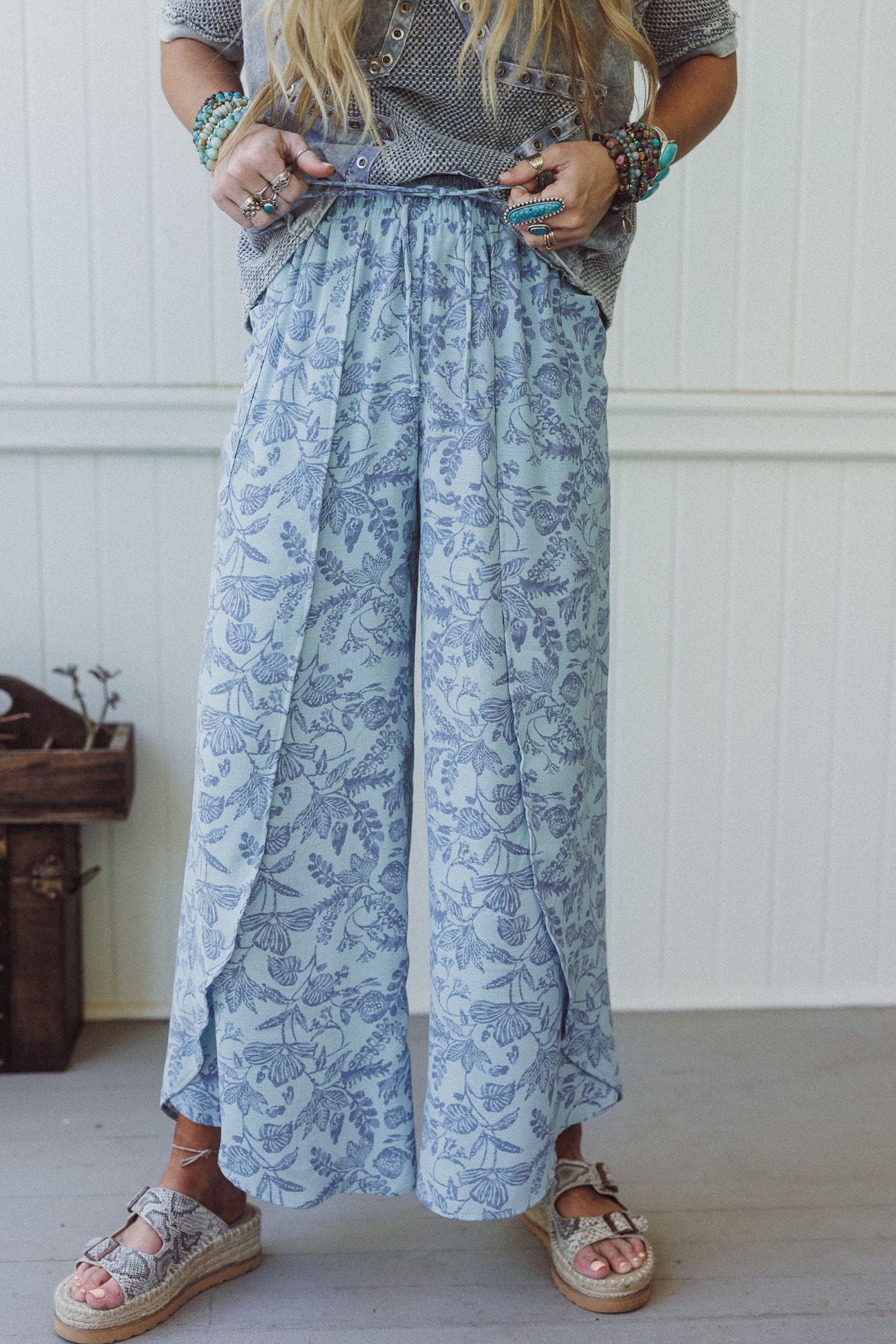 The Nest Stasia Printed Drawstring Tulip Pants - Sky Blue - Image 5