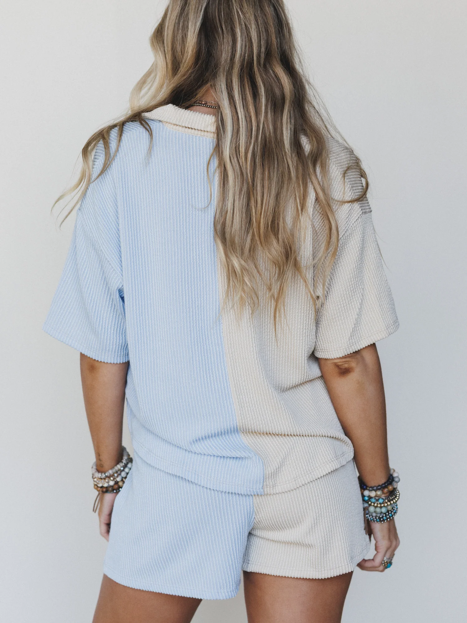 The Nest Vibes Color Block Short Set - Bone Sky - Image 5