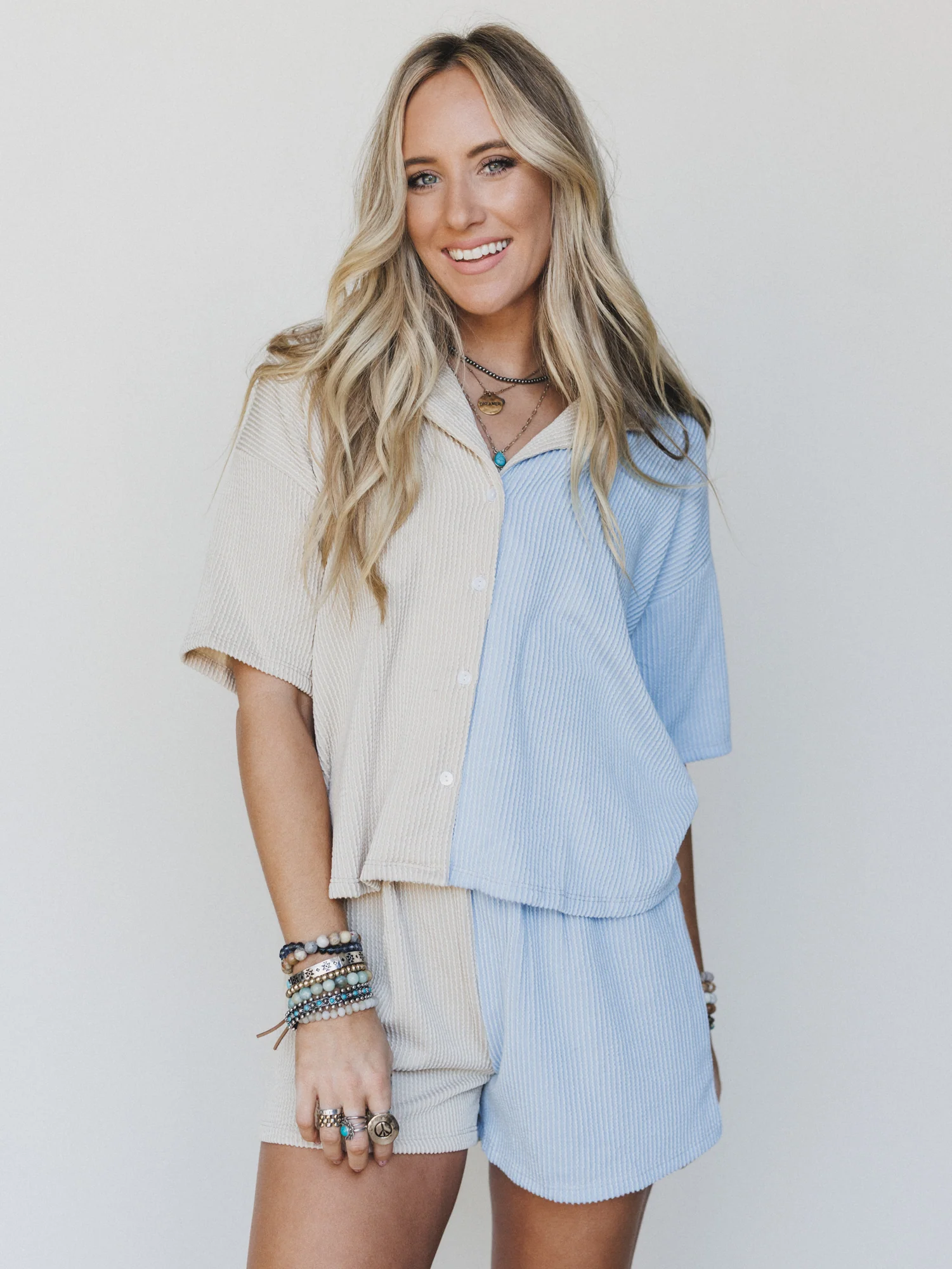 The Nest Vibes Color Block Short Set - Bone Sky - Image 7