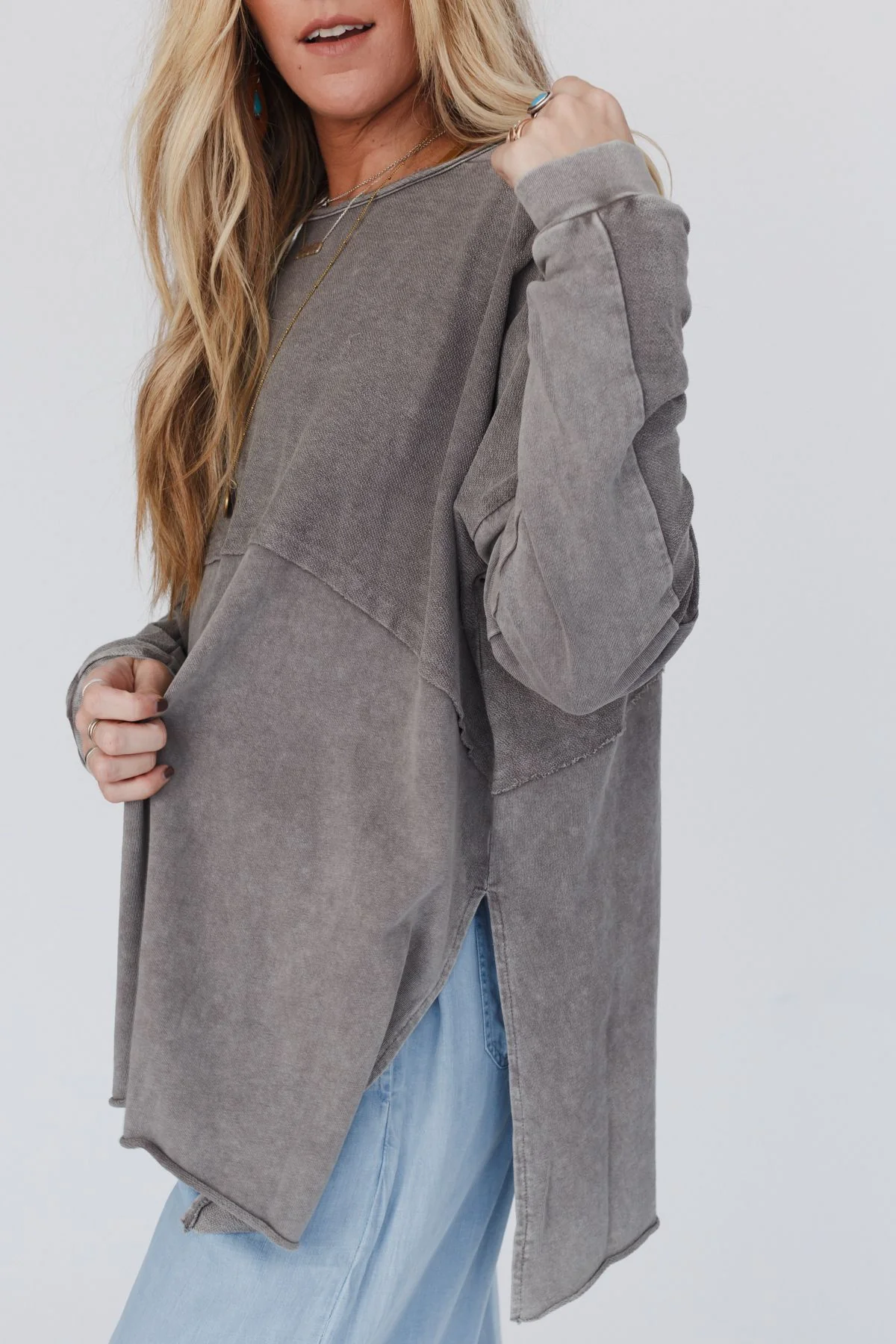 Time Off Terry Knit Pullover Top - Gray - Image 2