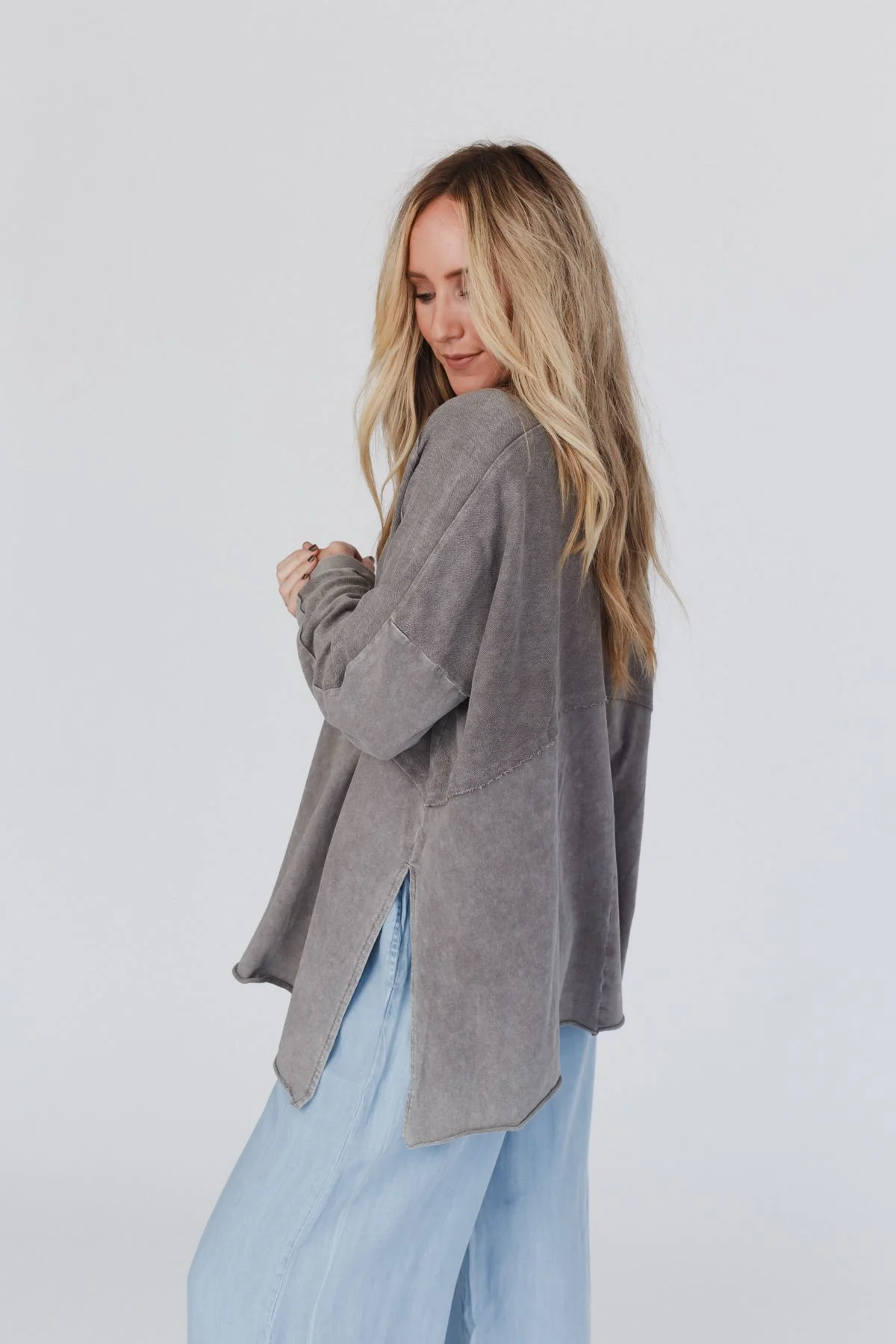 Time Off Terry Knit Pullover Top - Gray - Image 3