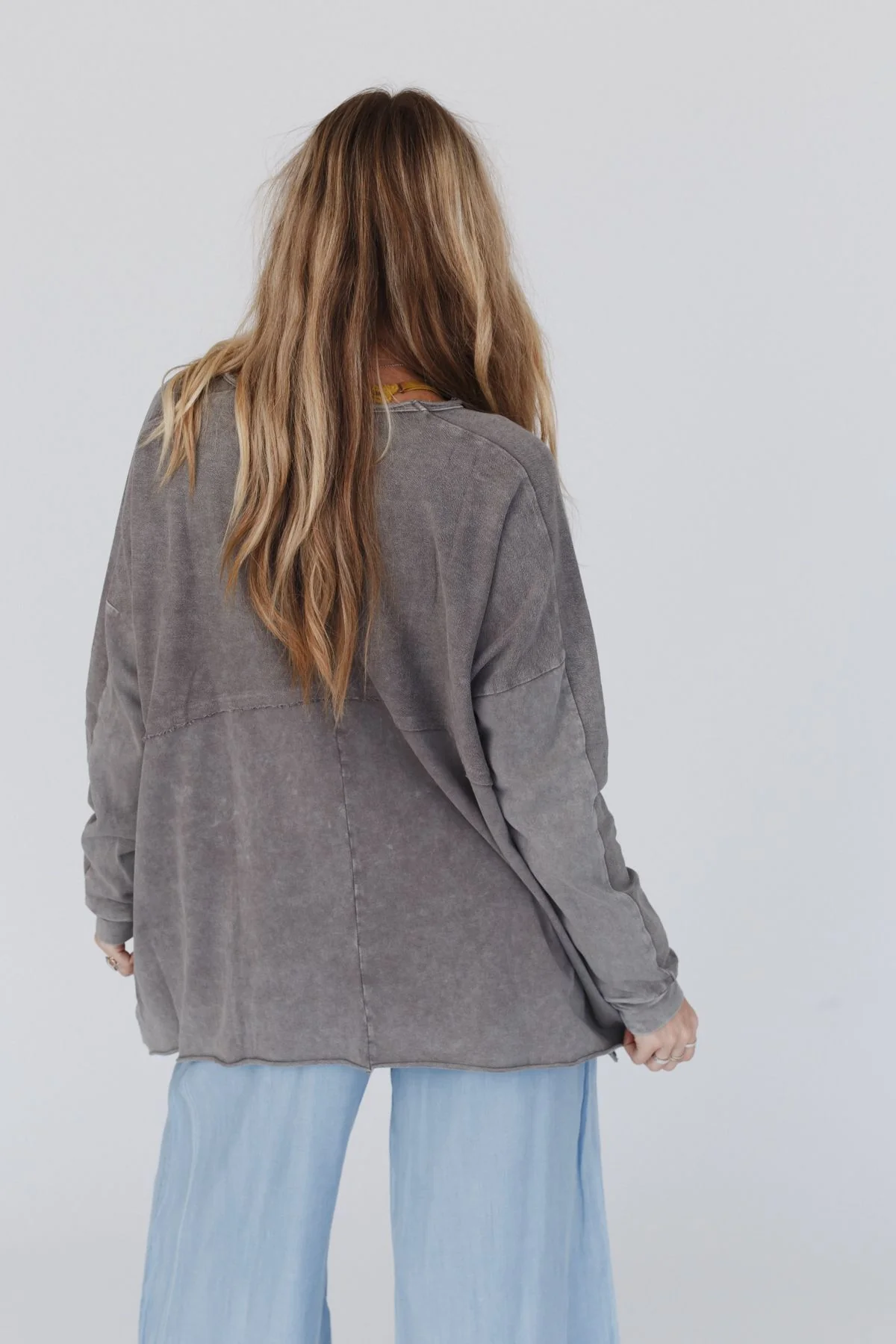 Time Off Terry Knit Pullover Top - Gray - Image 4