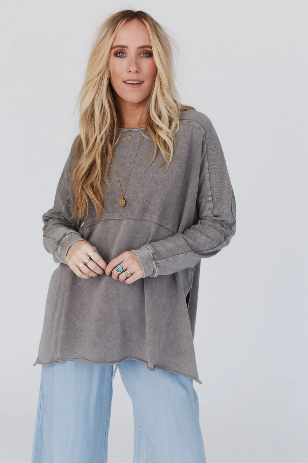 Time Off Terry Knit Pullover Top - Gray - Image 5