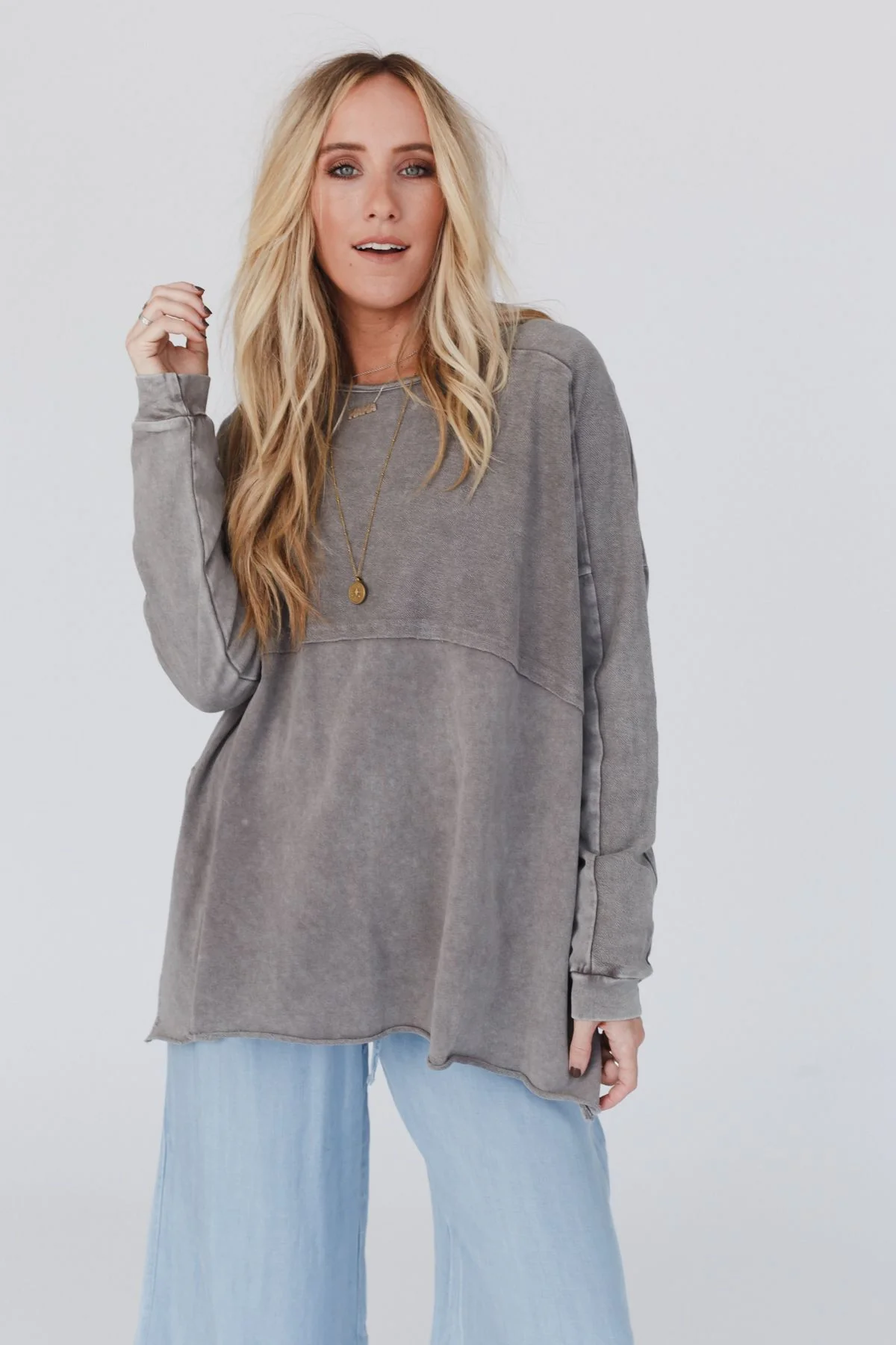 Time Off Terry Knit Pullover Top - Gray - Image 7