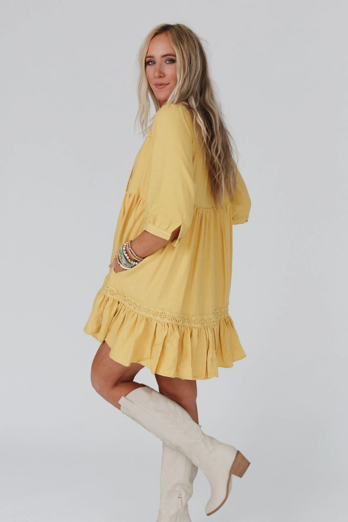 Tiny Dancer Ruffle Mini Dress - Mustard - Image 6