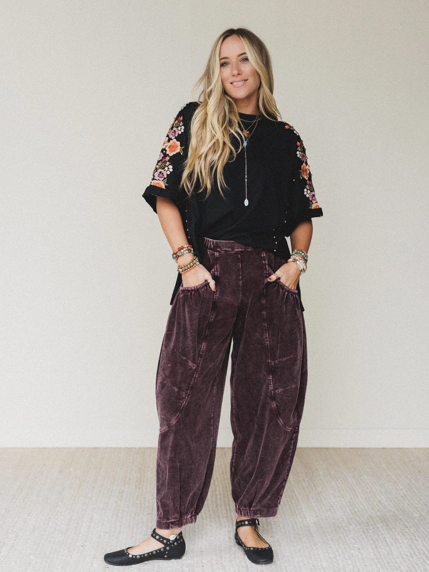 Tomcat Studded High Low Top - Black Floral Embroidery - Image 3