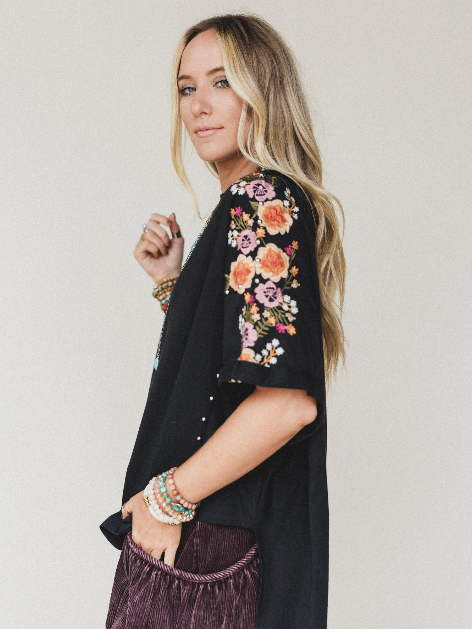 Tomcat Studded High Low Top - Black Floral Embroidery - Image 4