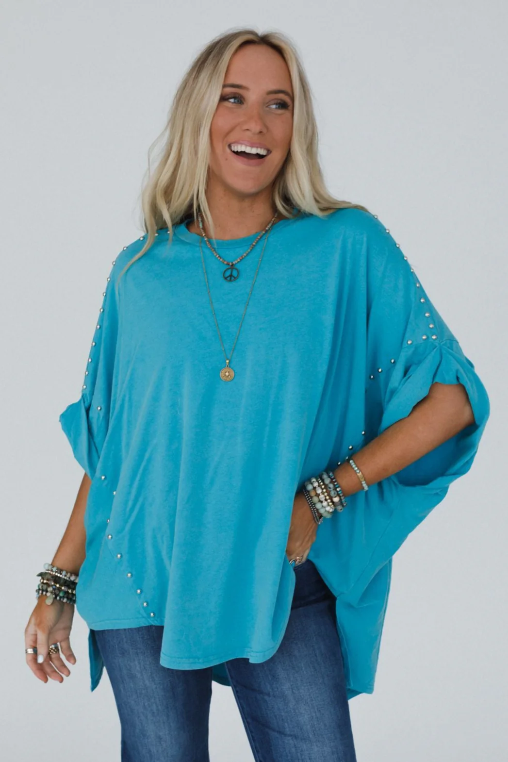 Tomcat Studded High Low Top - Teal - Pre Order
