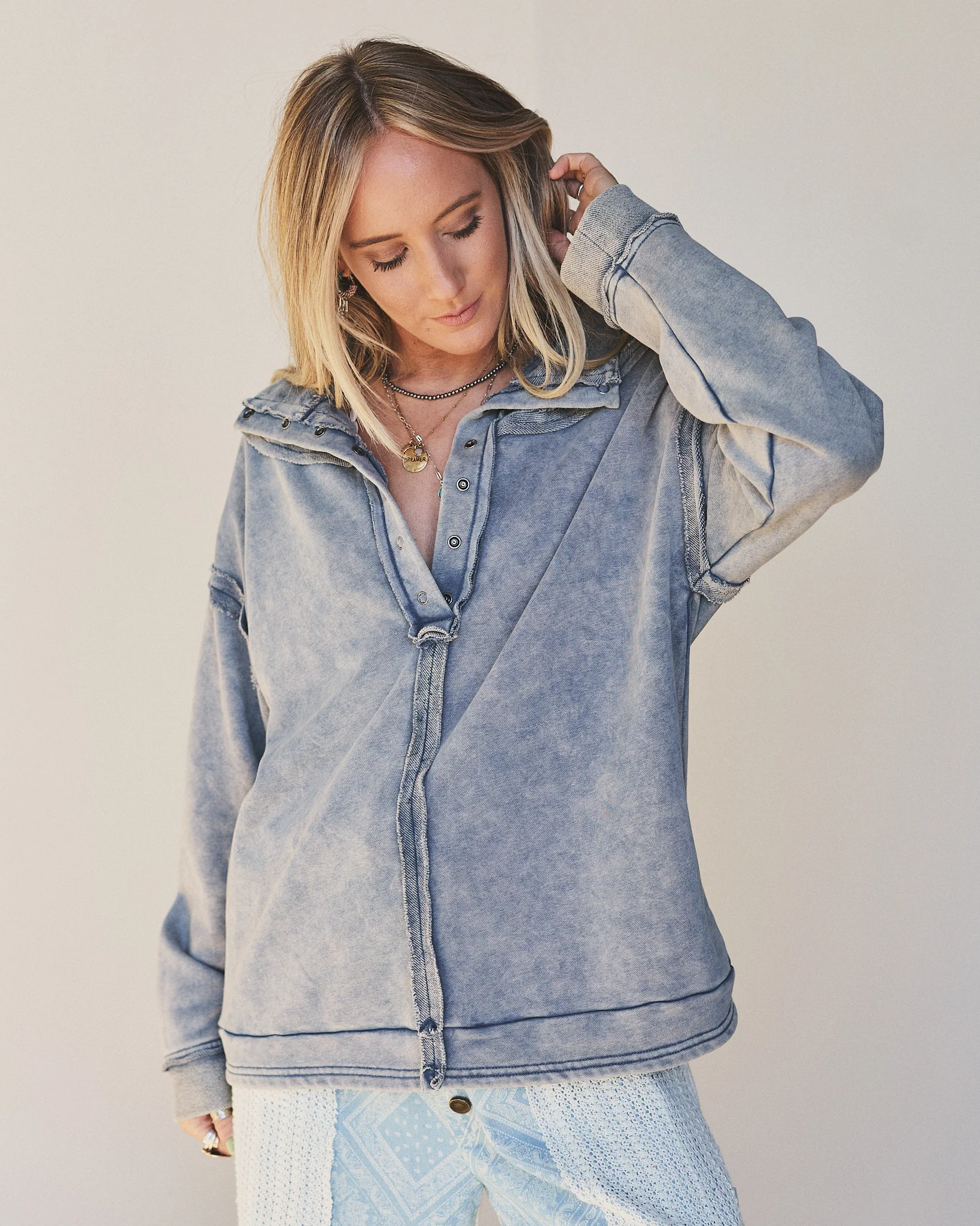 Tomlin Washed Pullover - Denim - Image 5