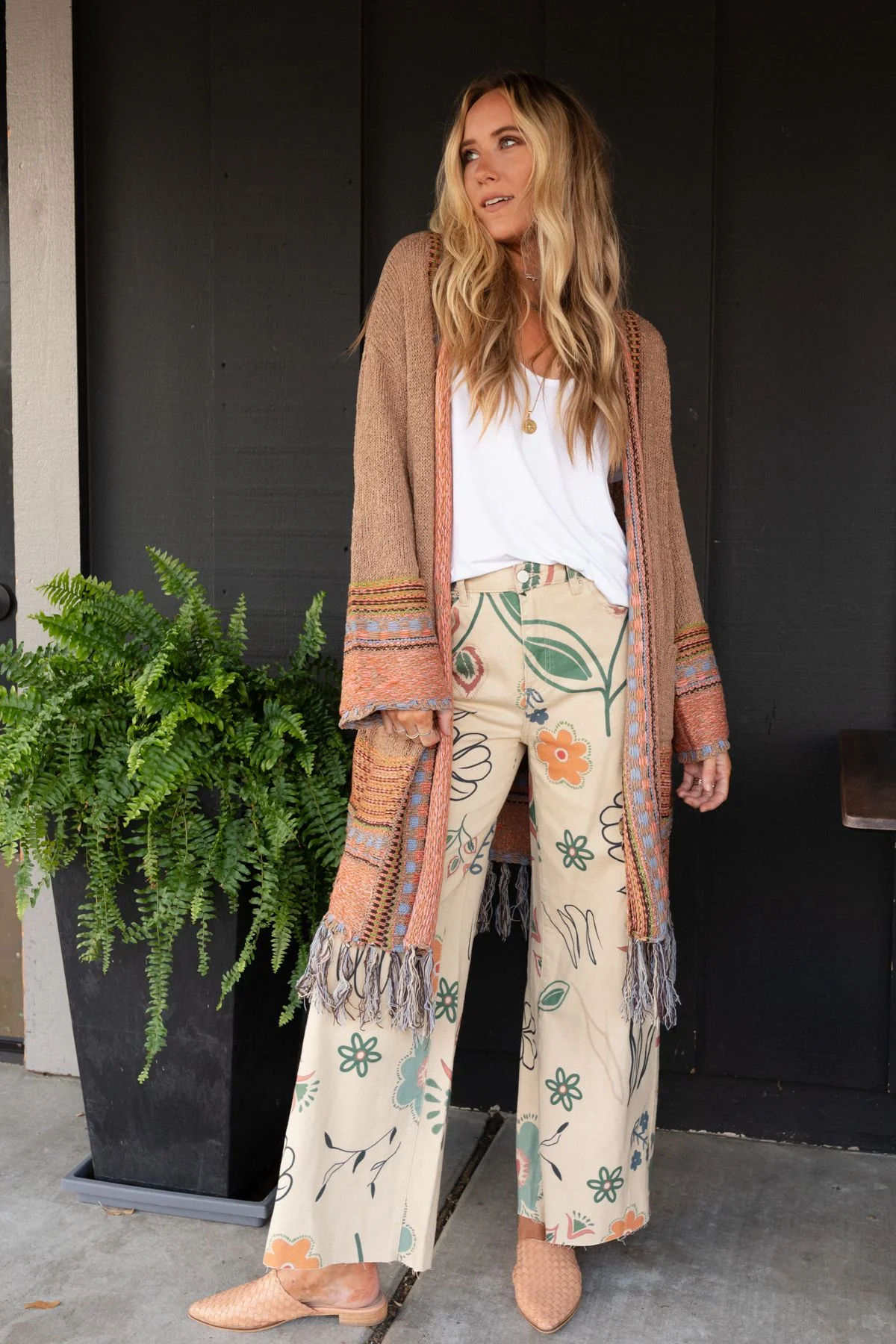 Toscana Printed Wide Leg Pants - Khaki - Image 6