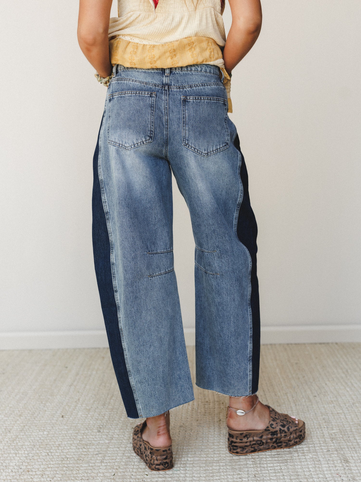 Two Tone Wide Leg Barrel Jeans - Denim - Image 5