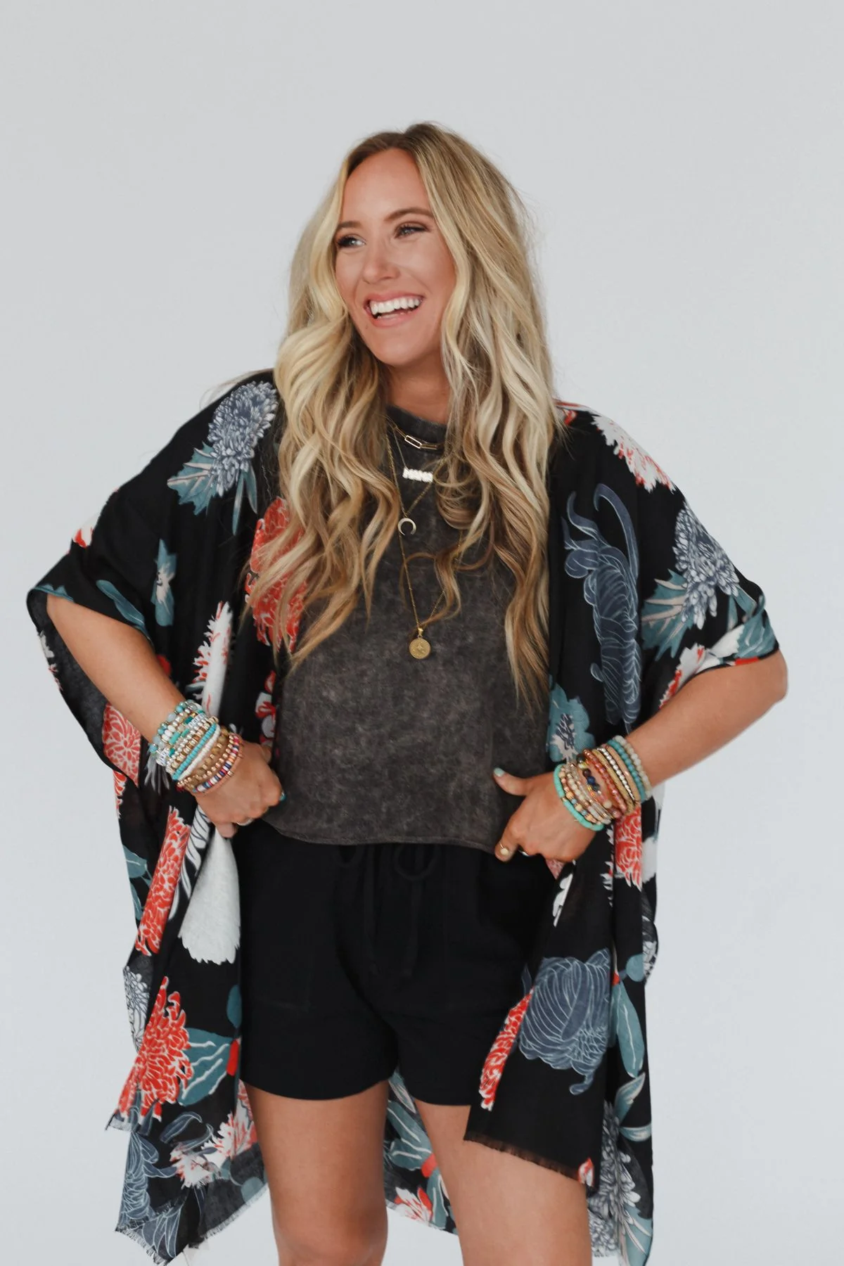 Tyler Floral Kimono - Black - Image 3