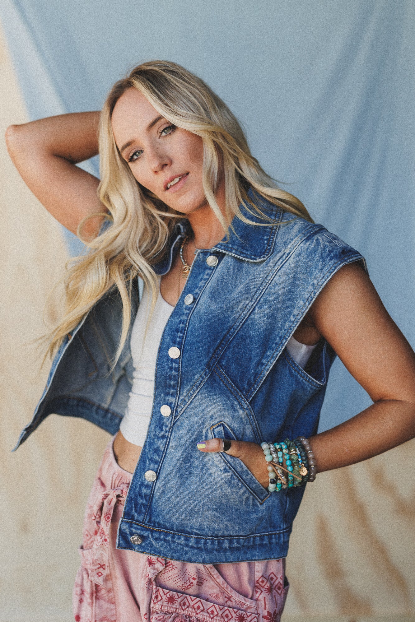 Urban Bound Wide Shoulder Vest - Denim - Image 3