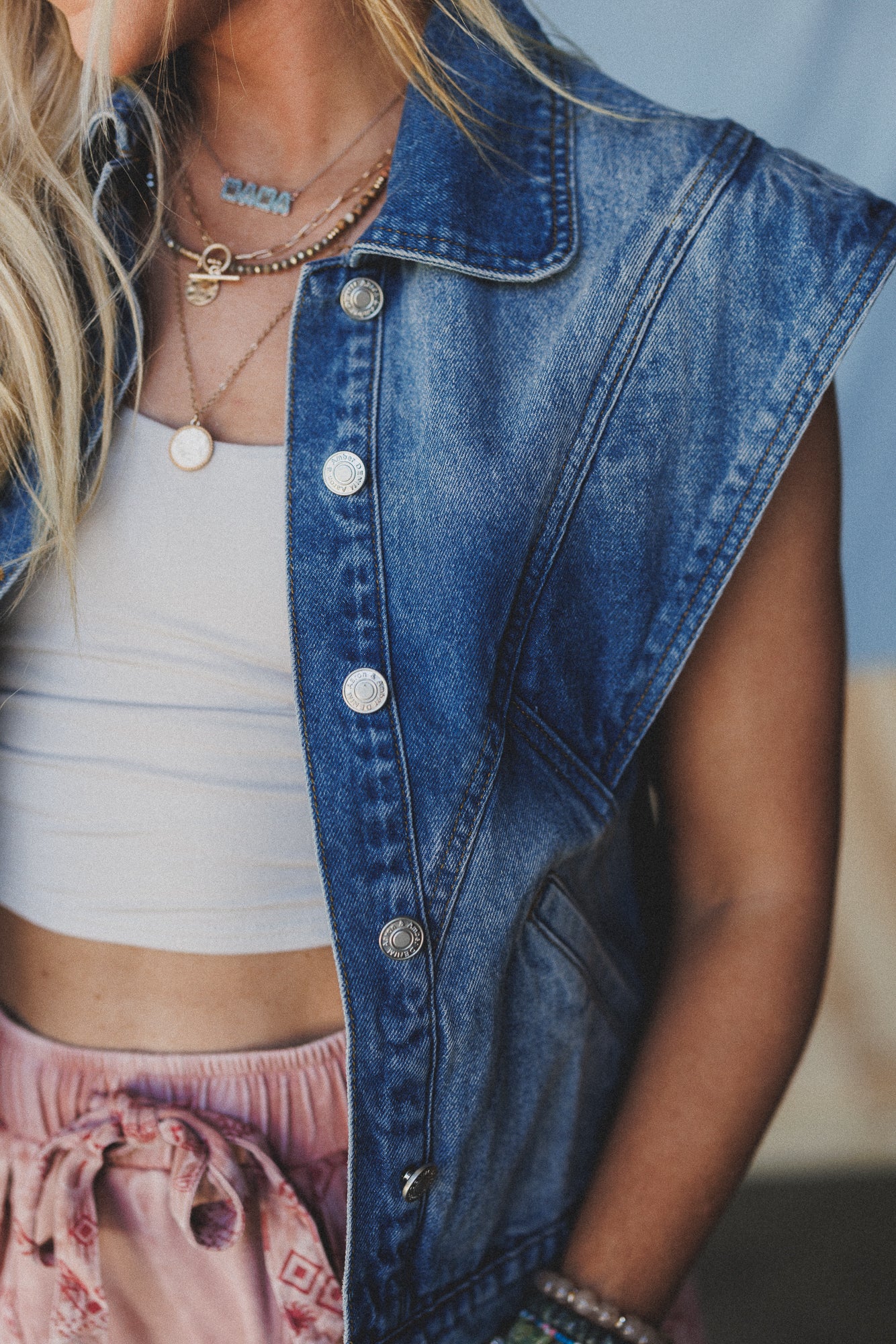 Urban Bound Wide Shoulder Vest - Denim - Image 4