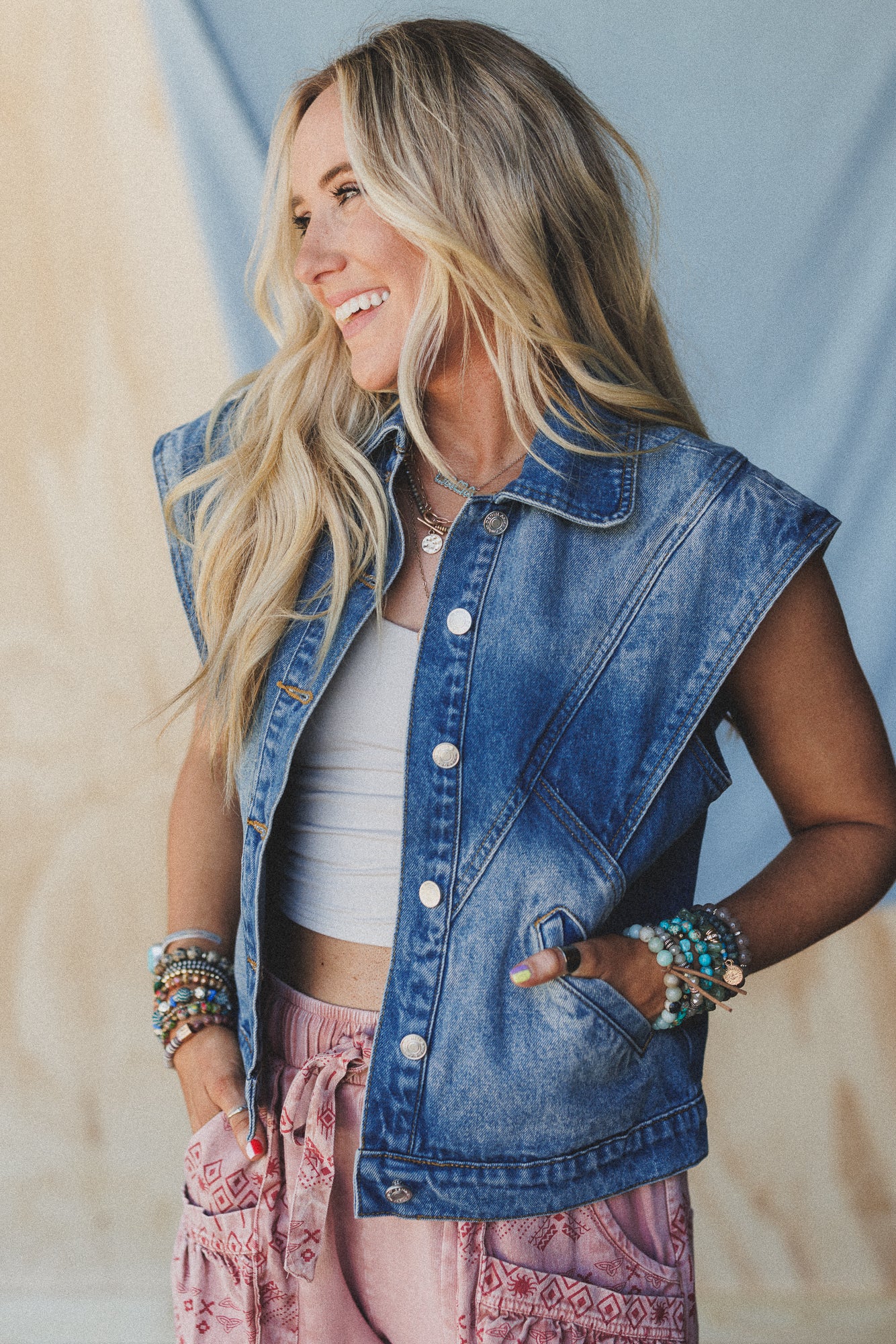 Urban Bound Wide Shoulder Vest - Denim - Image 6