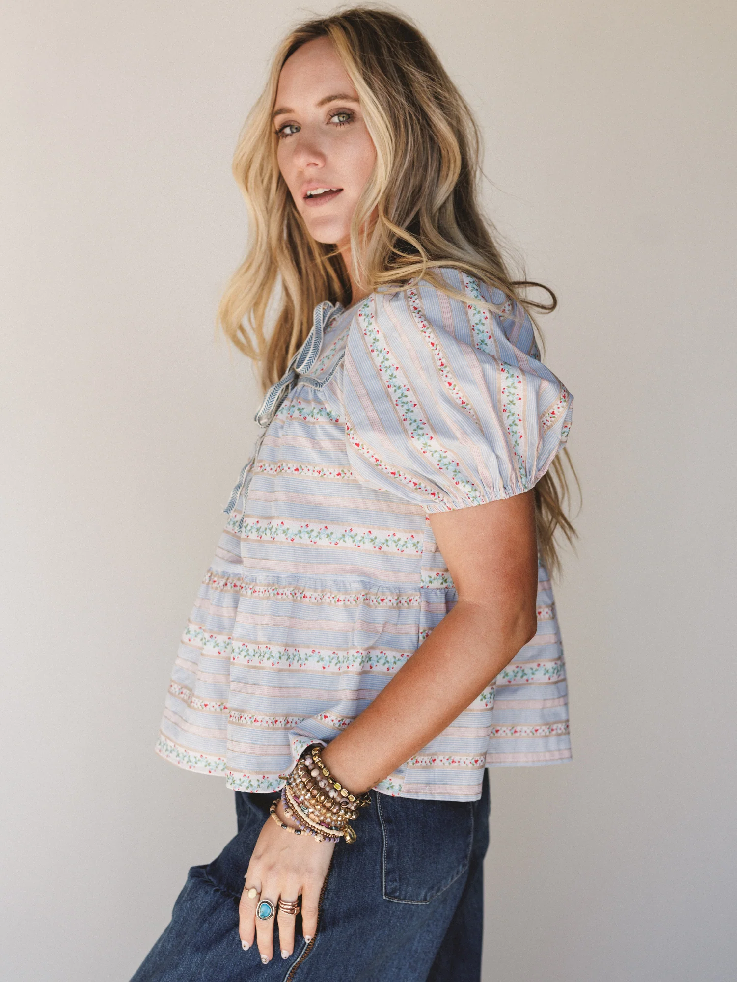 Vintage Lily Balloon Sleeve Blouse - Light Blue - Image 2