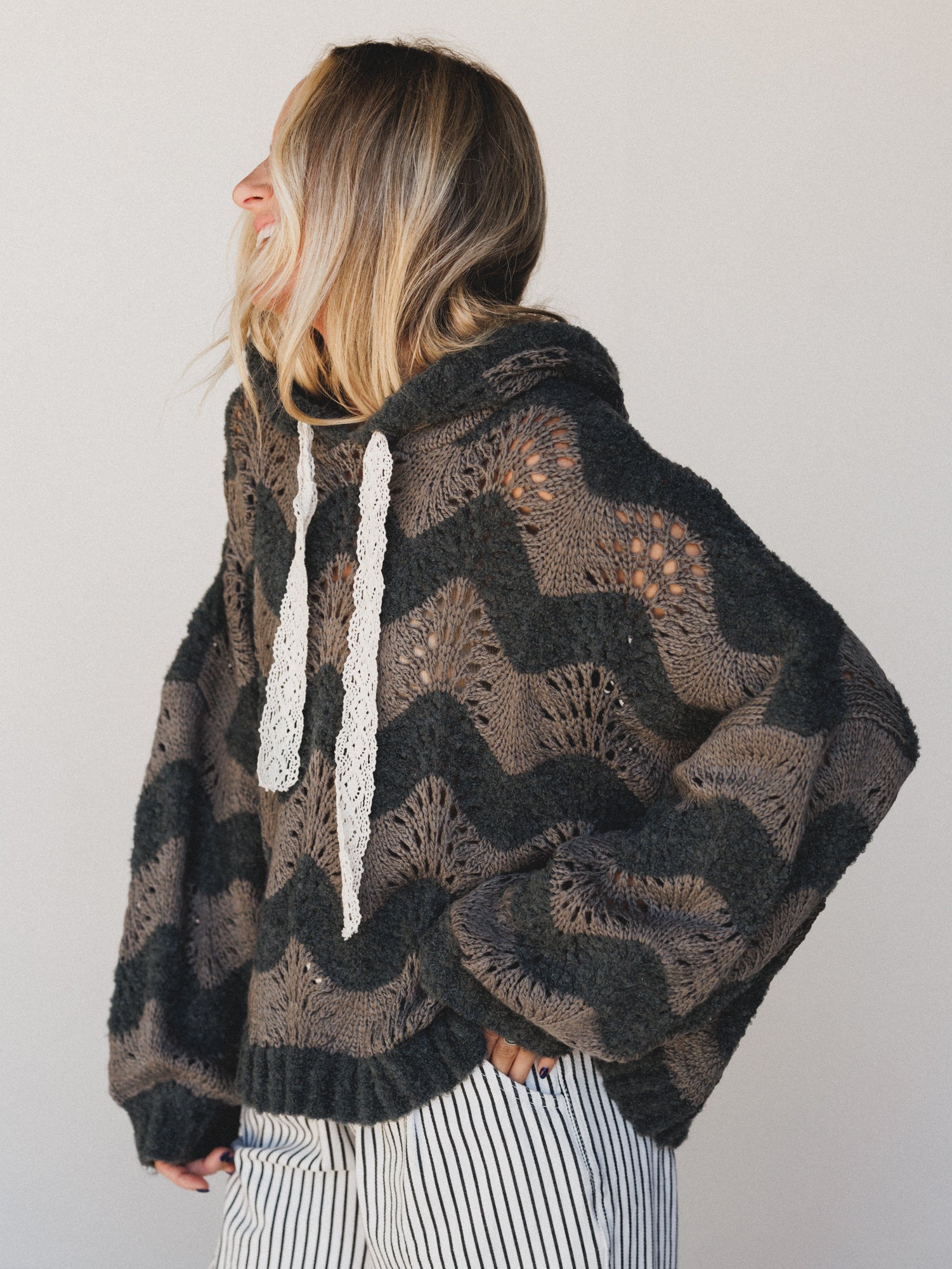 Wavy Knit Hoodie - Charcoal - Image 4