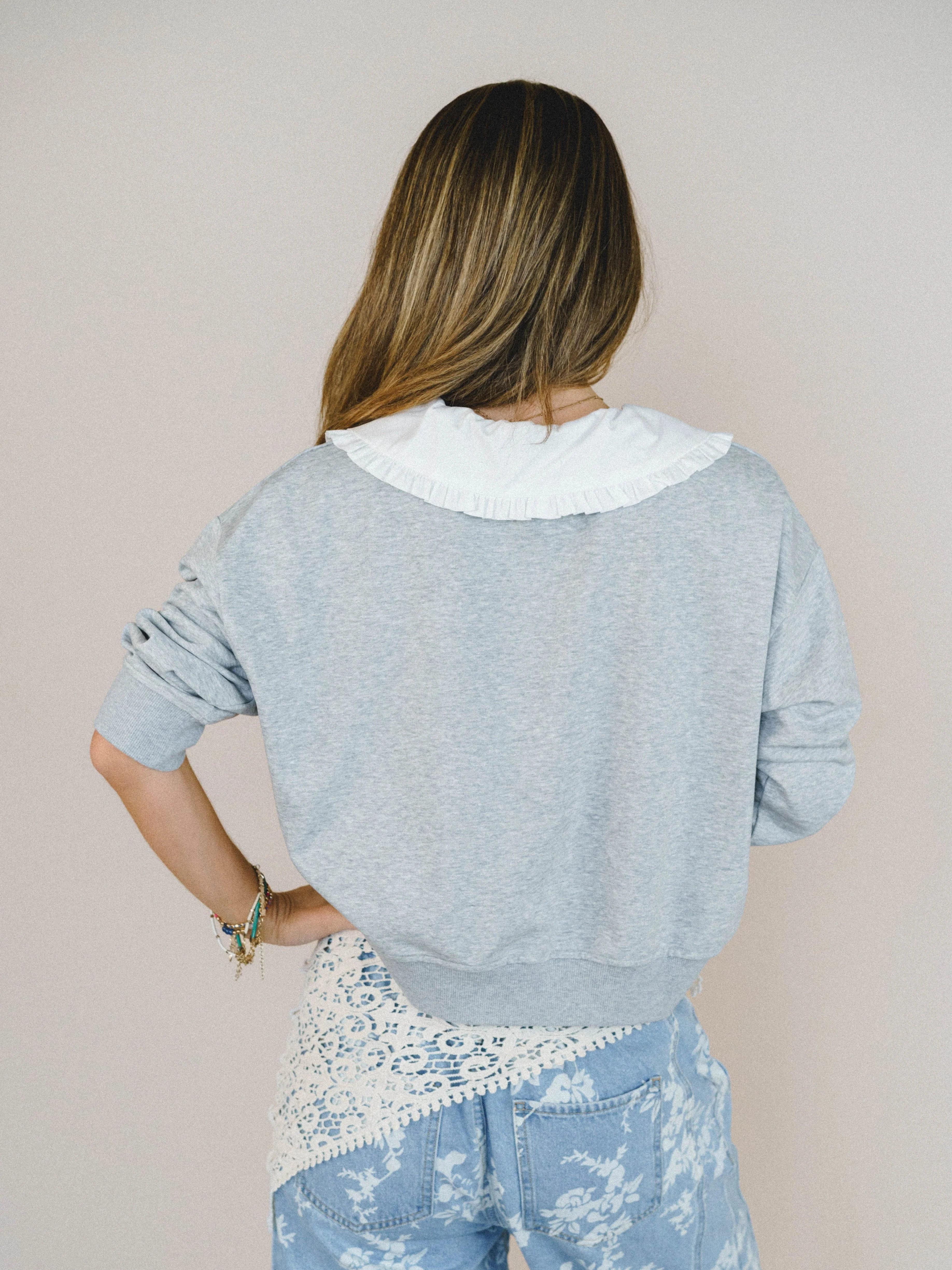 Wendy Removeable Collar Top - Grey - Image 5