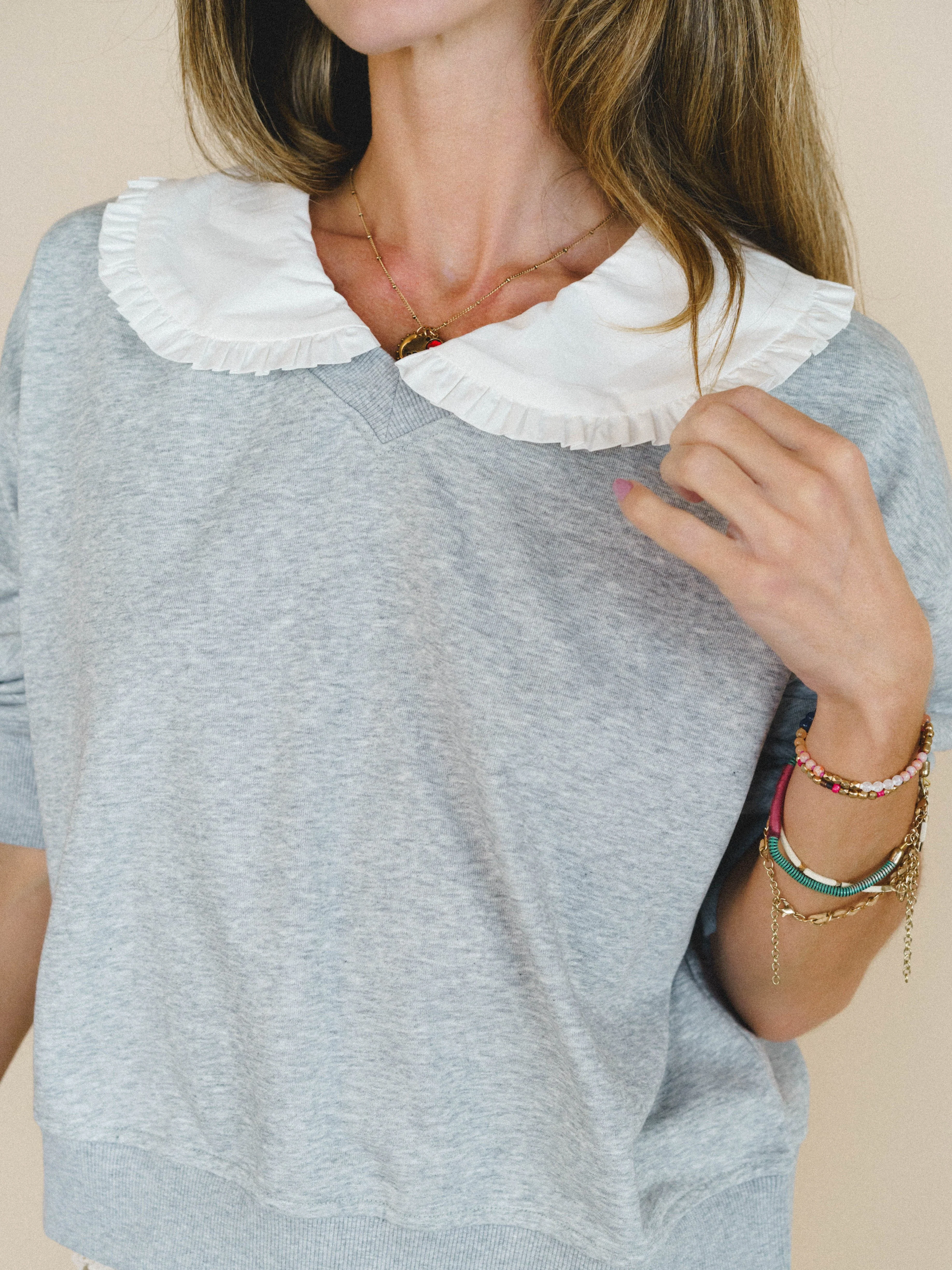 Wendy Removeable Collar Top - Grey - Image 6