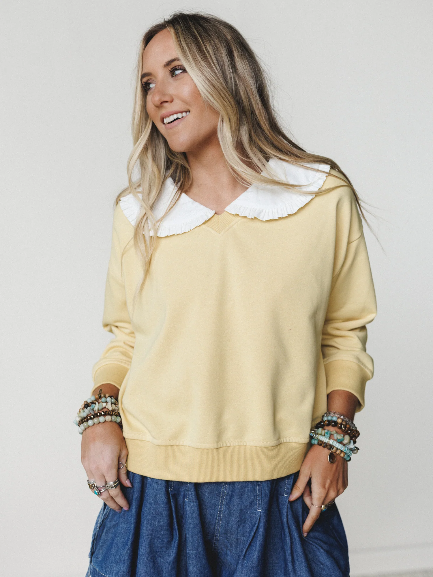Wendy Removeable Collar Top - Yellow - Image 2