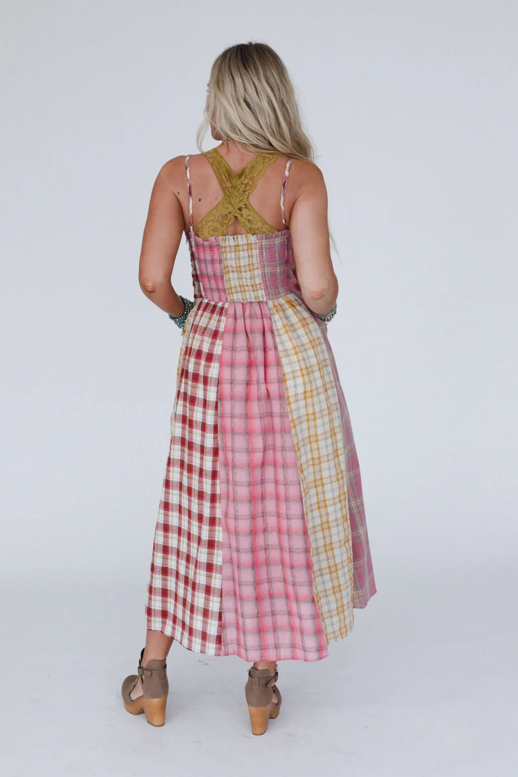 Western Charm Checkered Dress - Pink - Image 5
