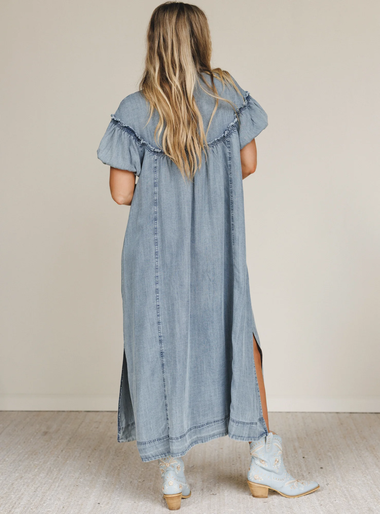 Western Muse Puff Sleeve Maxi Dress - Denim - Image 5