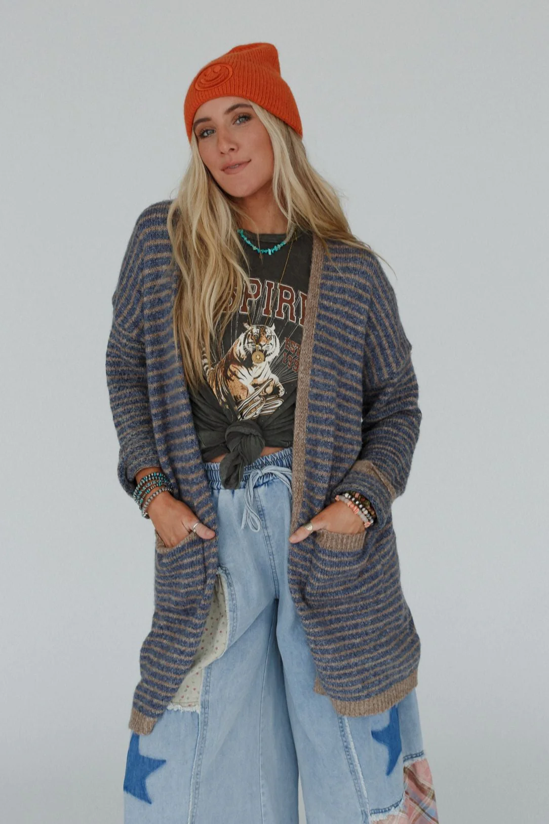 Wherever I Go Striped Knit Cardigan - Charcoal - Image 9