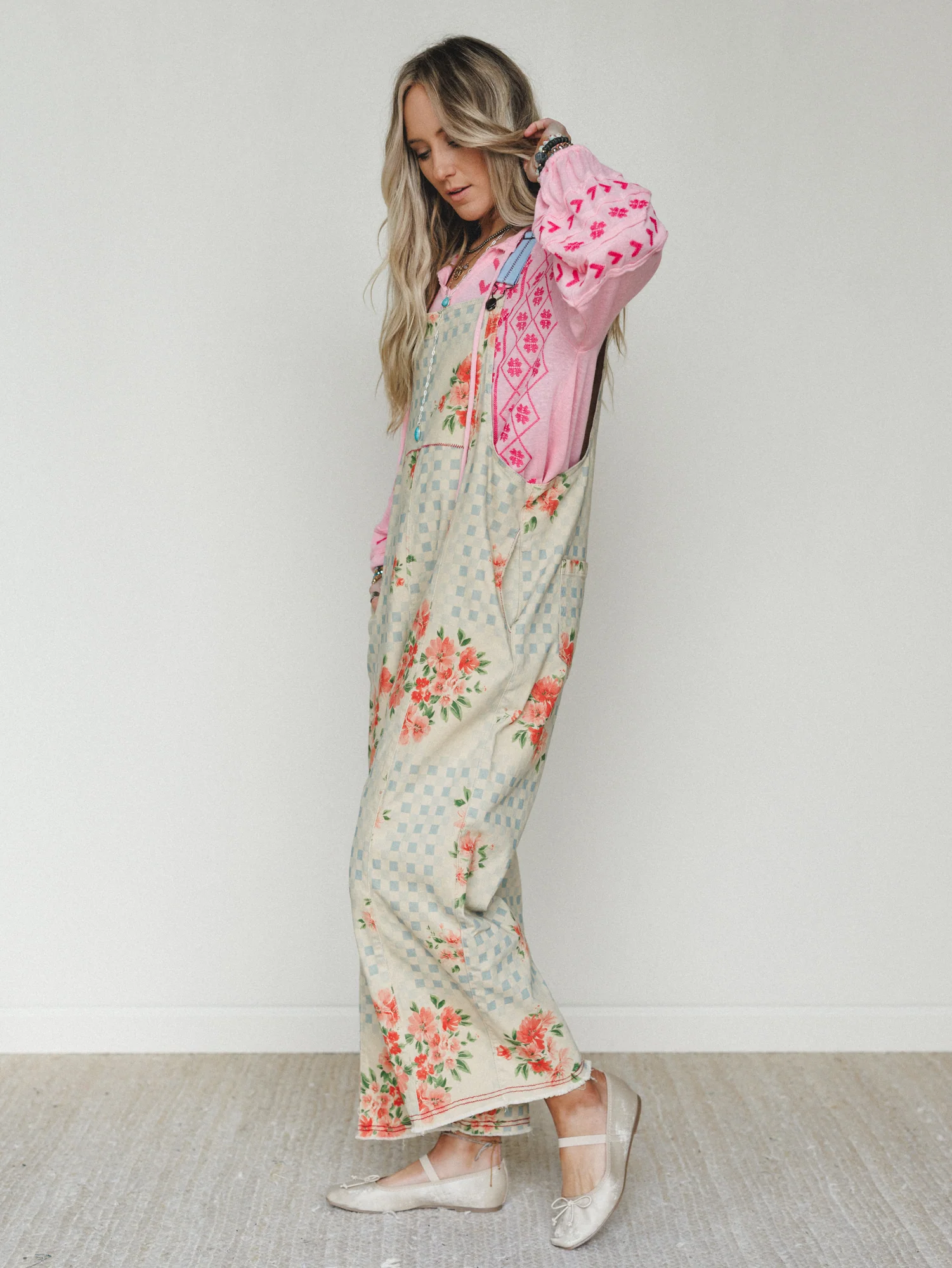 Whimsy Flower Overalls - Khaki - Image 2