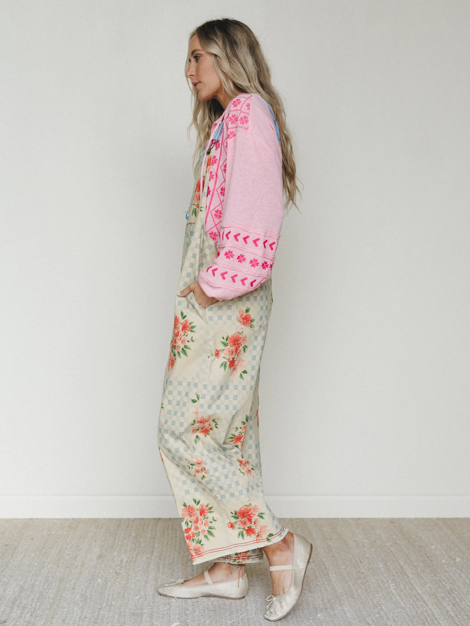 Whimsy Flower Overalls - Khaki - Image 4