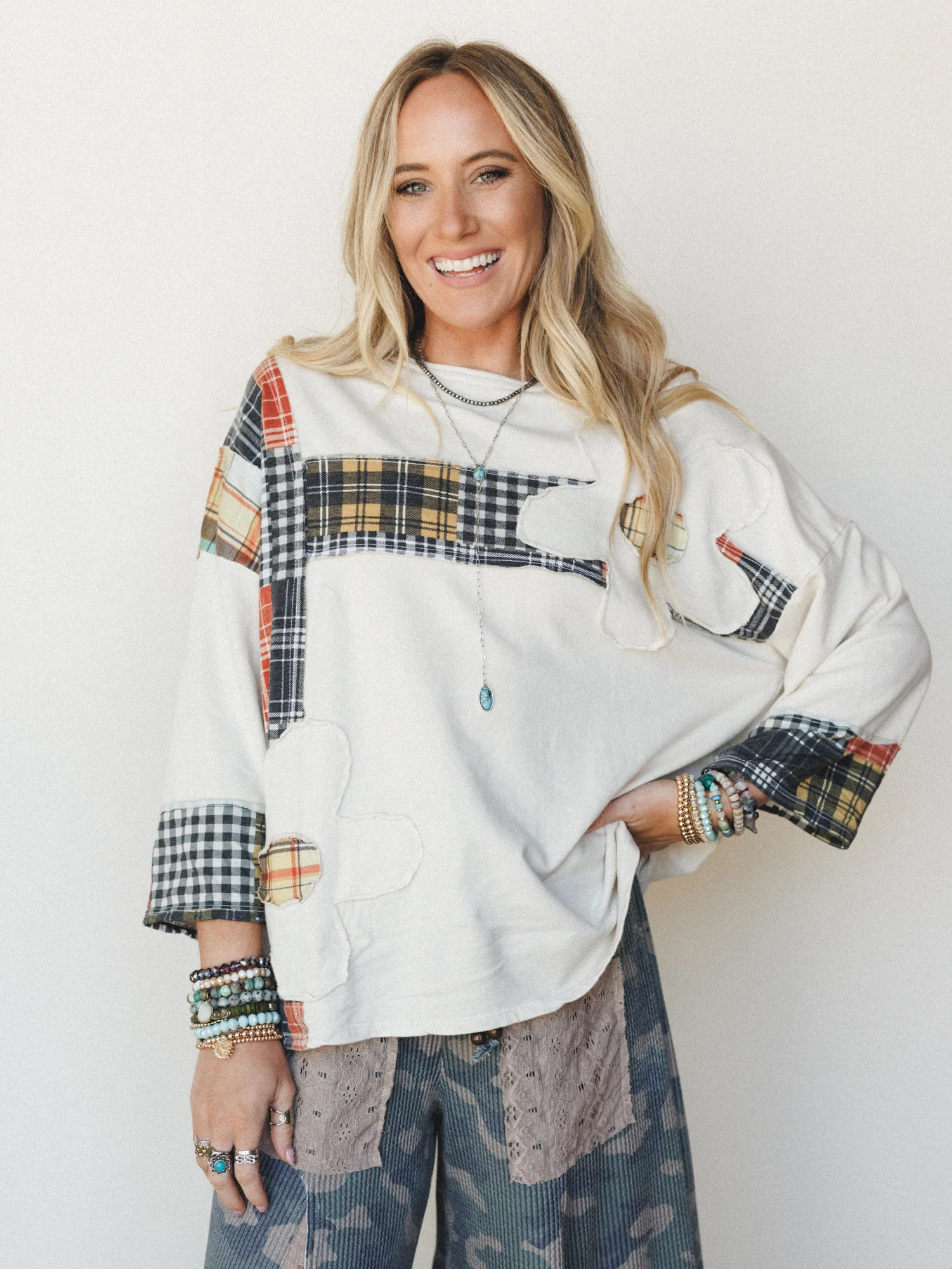 Wild Iris Patchwork Top - Natural - Image 2