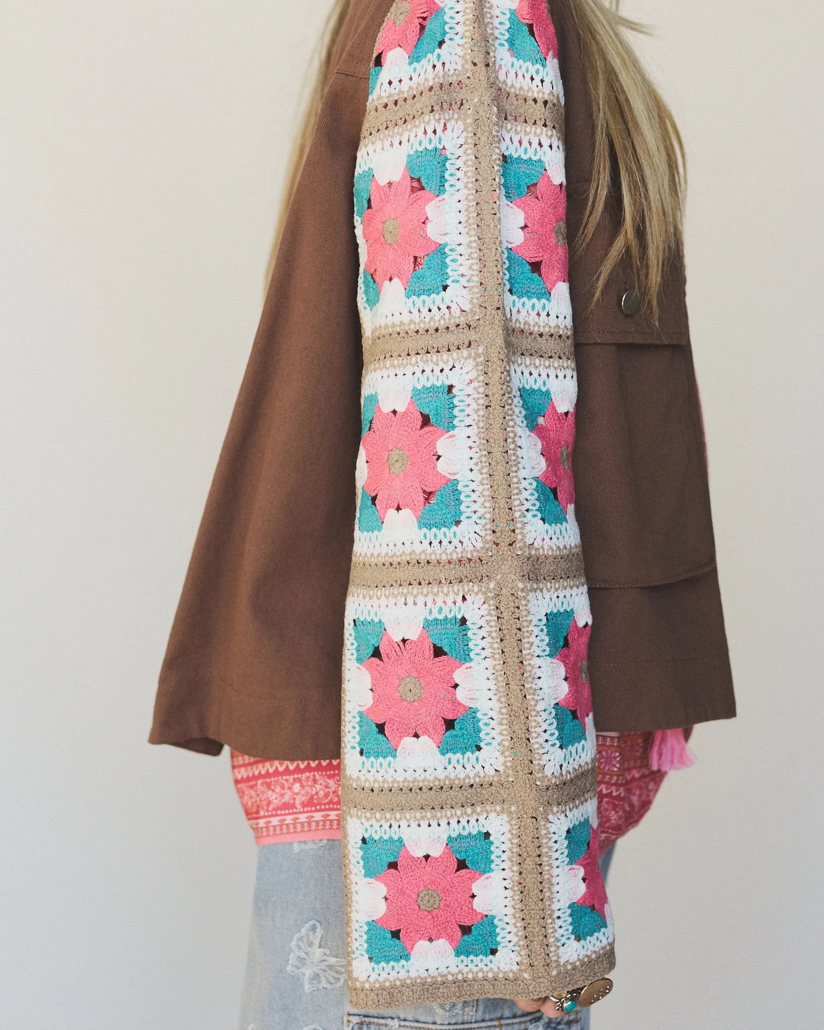 Willow Bloom Crochet Jacket - Light Brown - Image 3