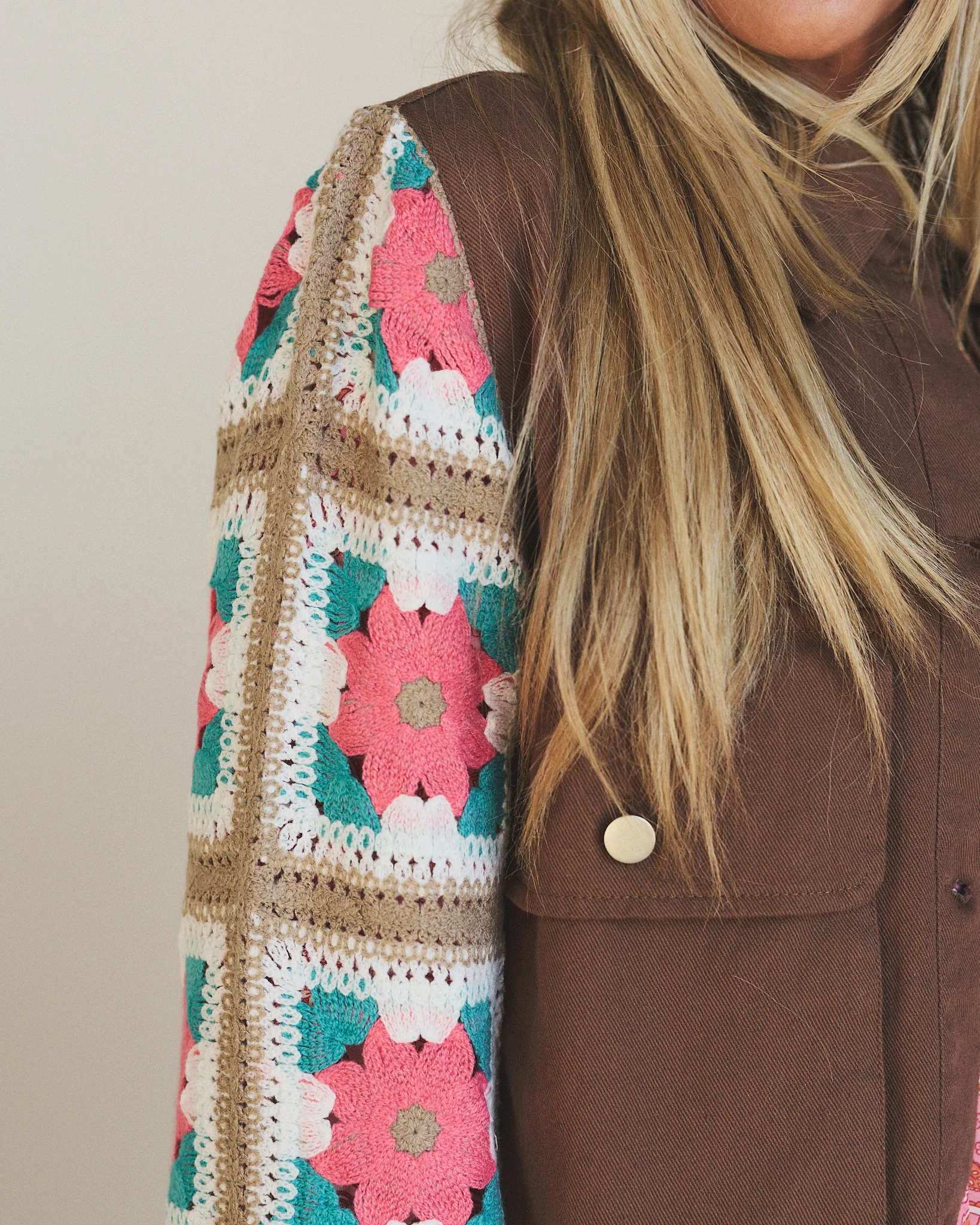 Willow Bloom Crochet Jacket - Light Brown - Image 4