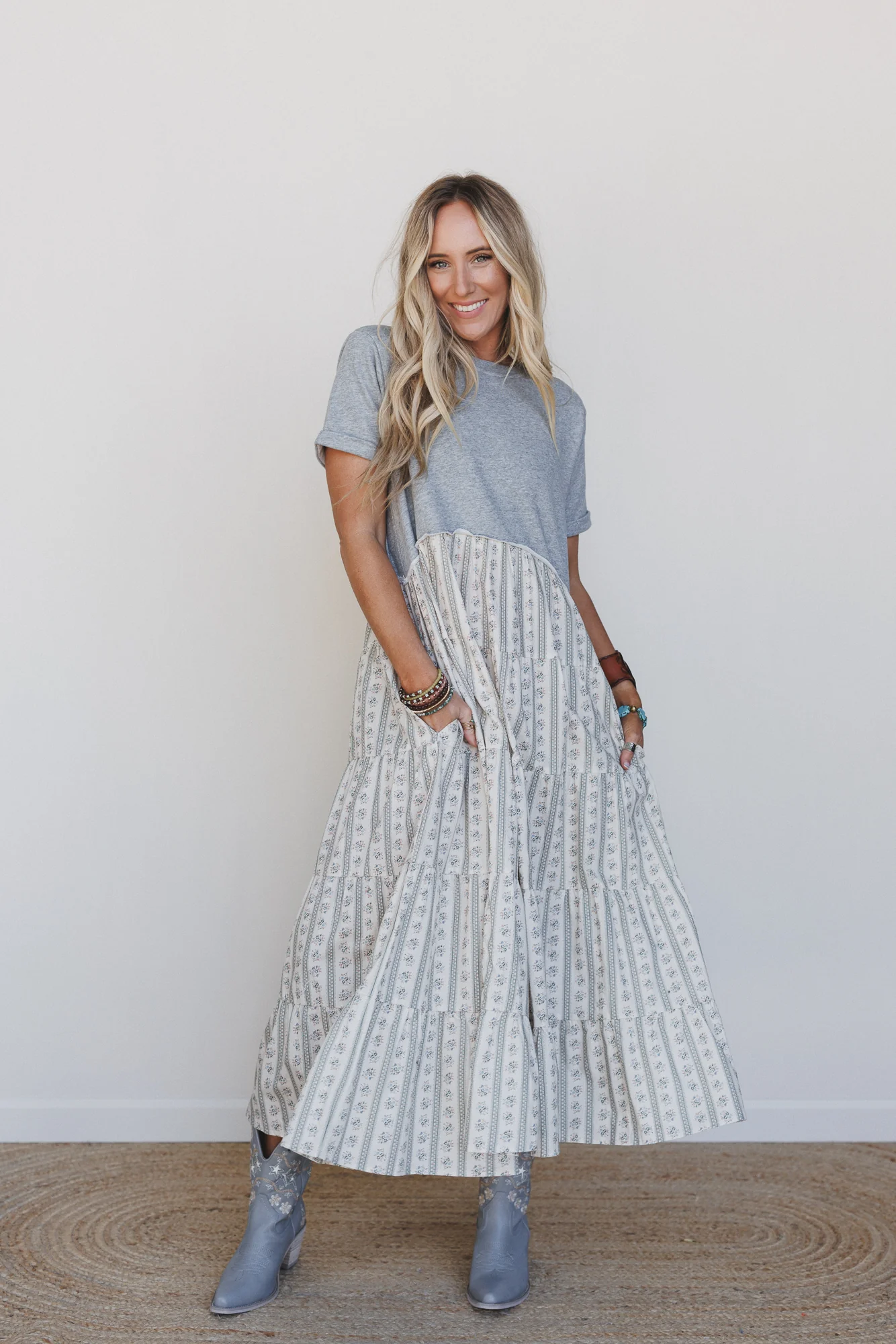 Willow Song Contrast Tiered Dress - Gray - Image 4