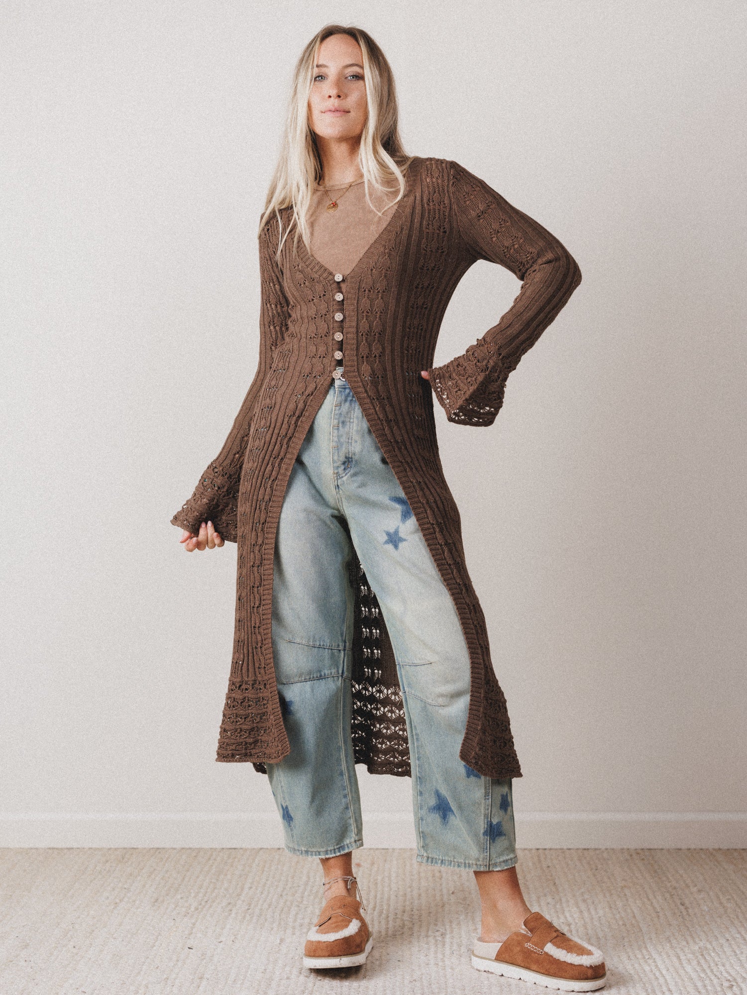 Windswept Long Knit Cardigan  - Mocha - Image 3
