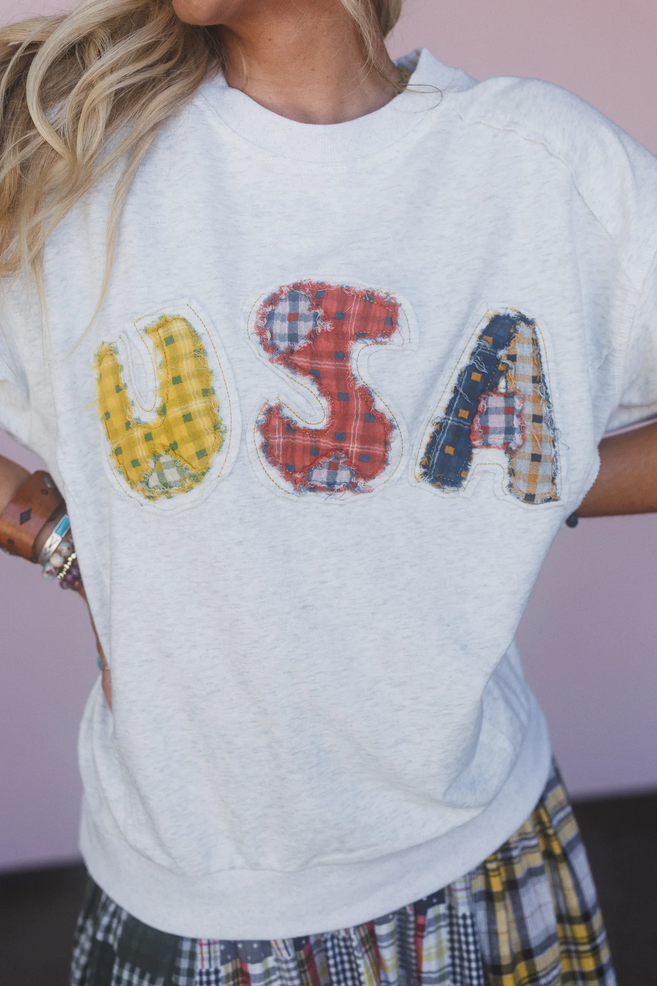 World Away USA Patchwork Top - Heather Gray - Image 2
