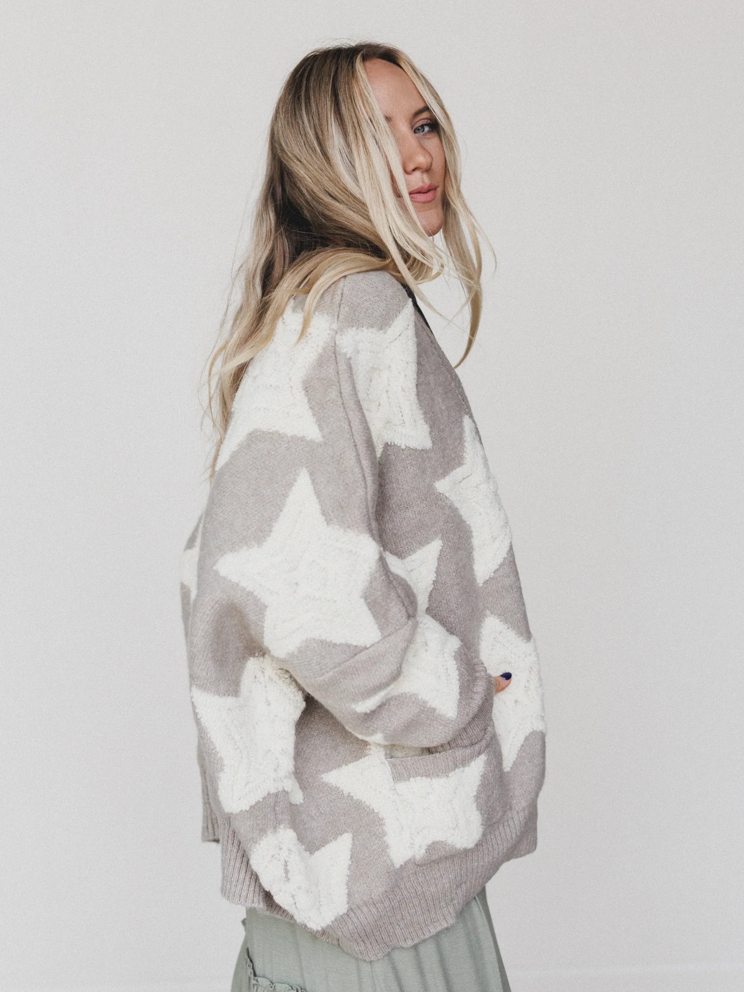 Wrapped In Stars Oversized Cardigan - Taupe - Image 3
