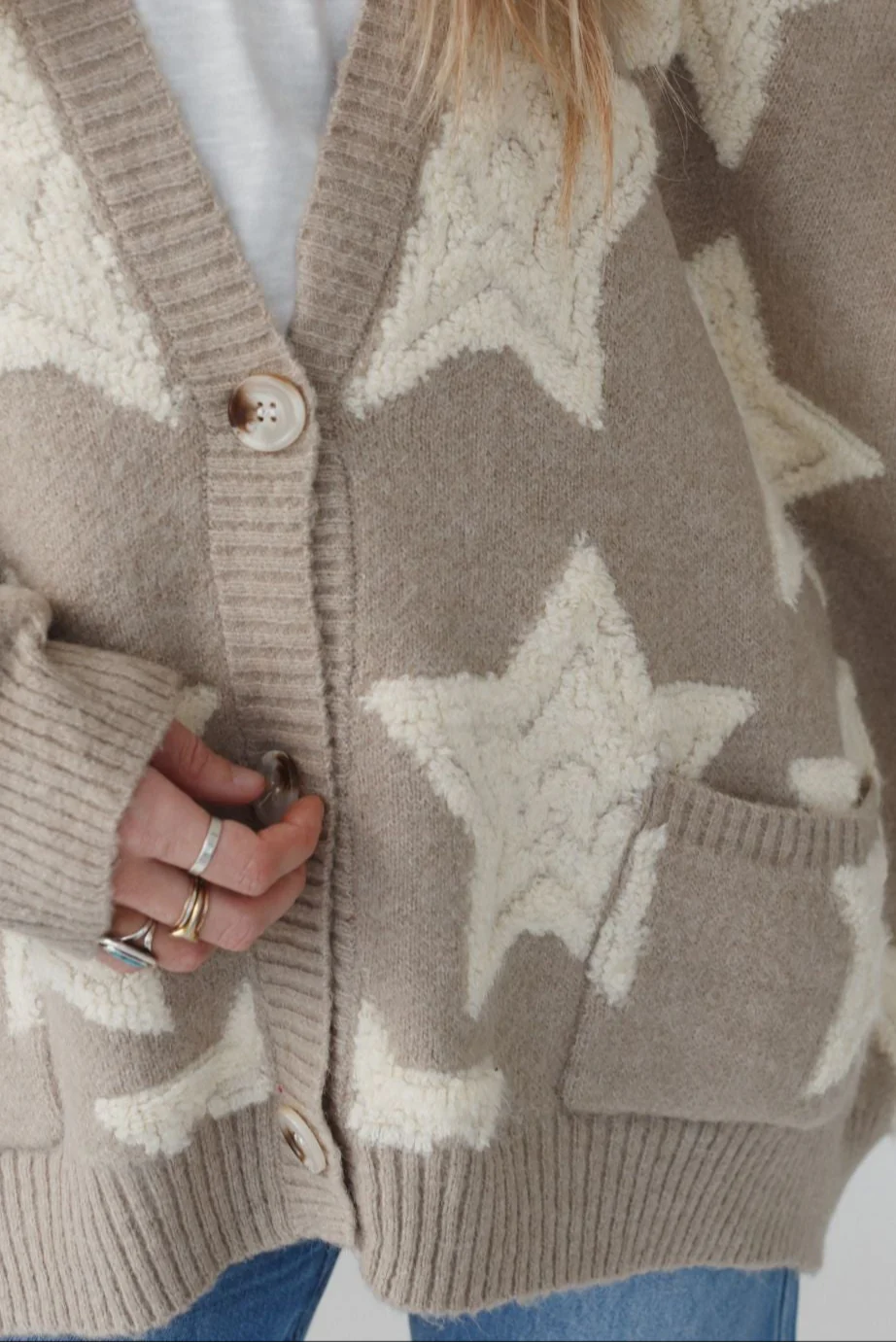 Wrapped In Stars Oversized Cardigan - Taupe - Image 5