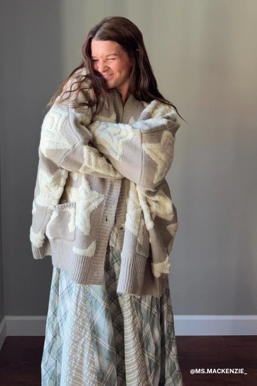 Wrapped In Stars Oversized Cardigan - Taupe - Image 7