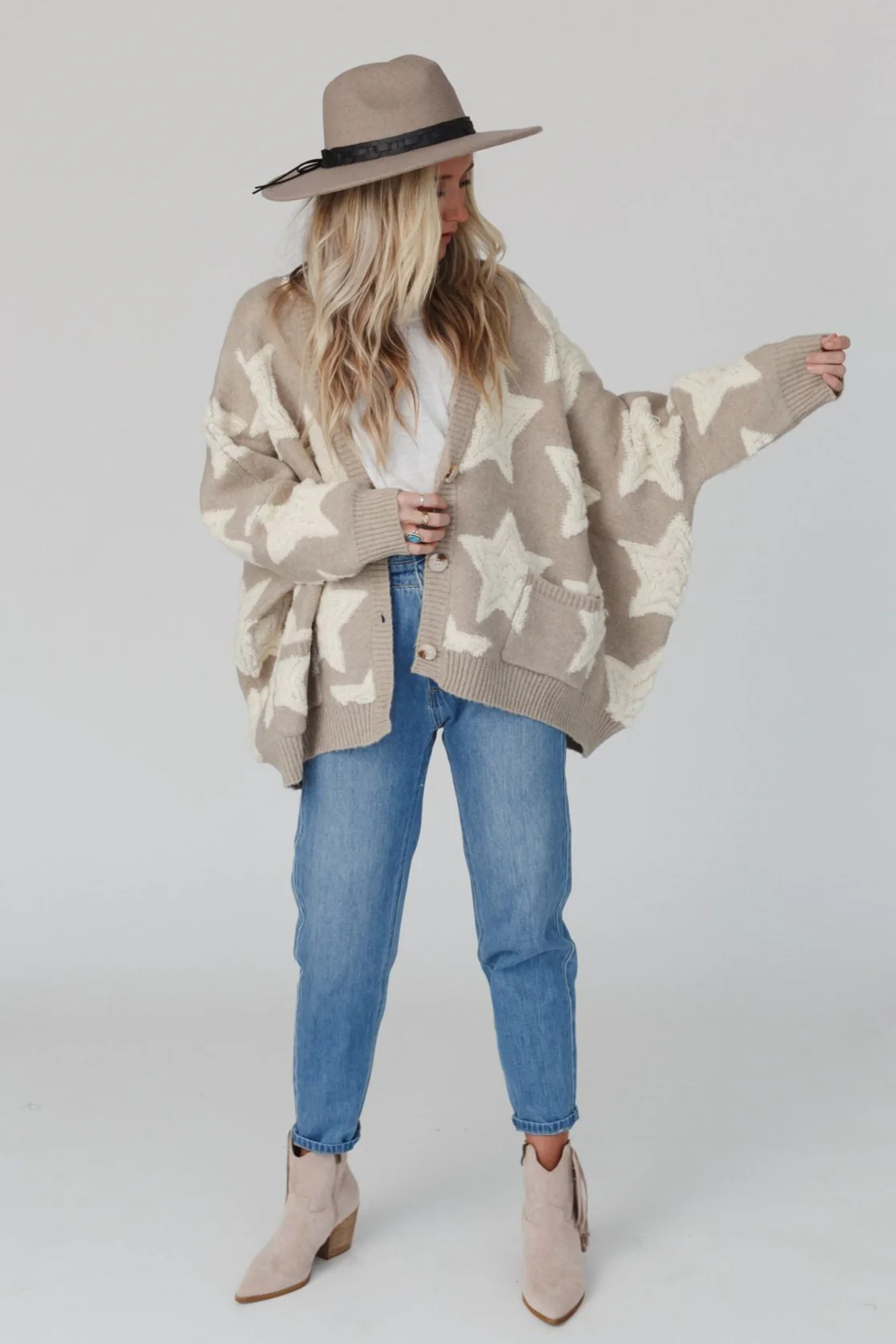 Wrapped In Stars Oversized Cardigan - Taupe - Image 9