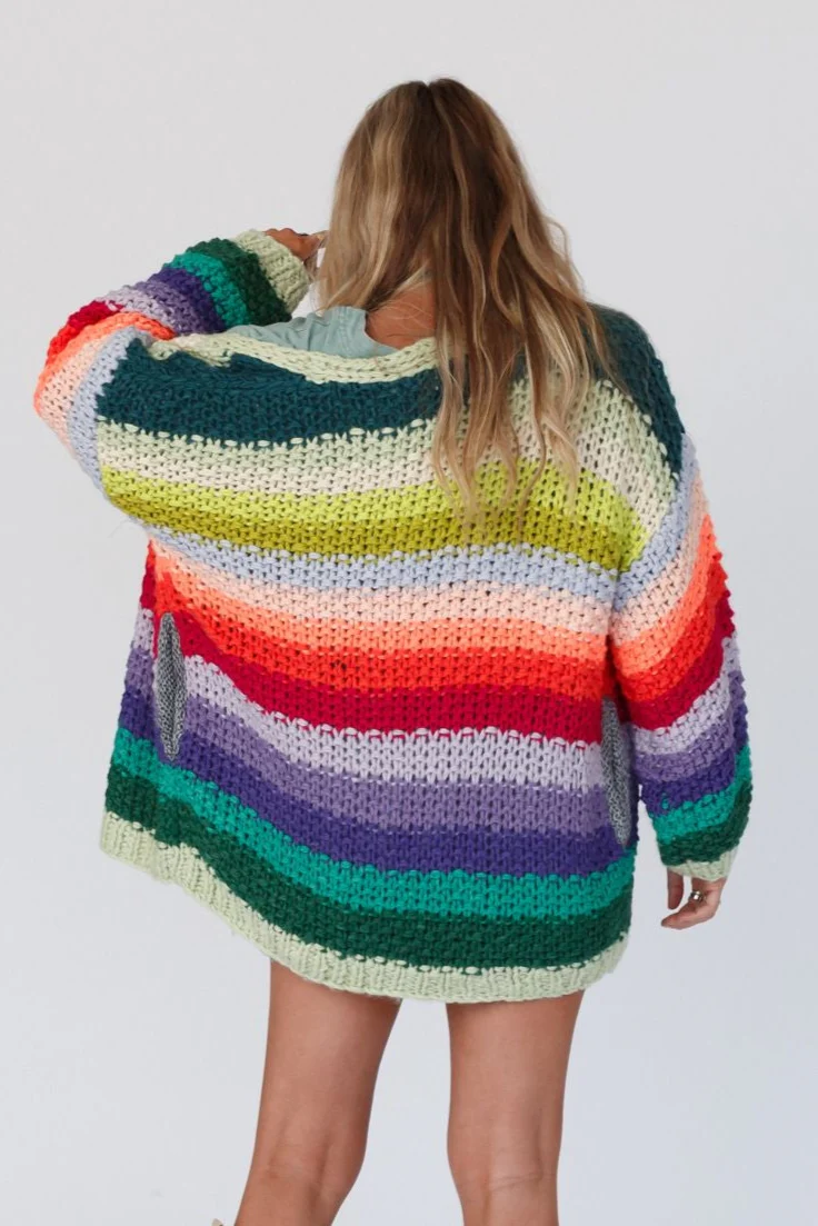 Wrapped up in Color Knit Cardigan - Green Multi - Image 3