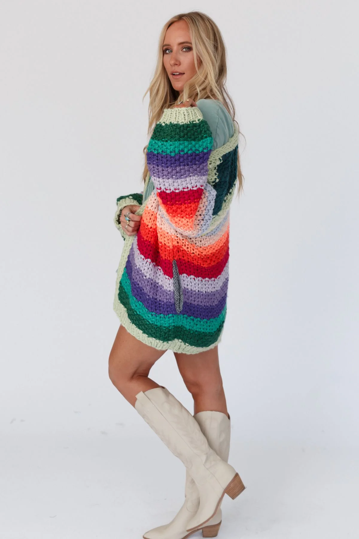 Wrapped up in Color Knit Cardigan - Green Multi - Image 7