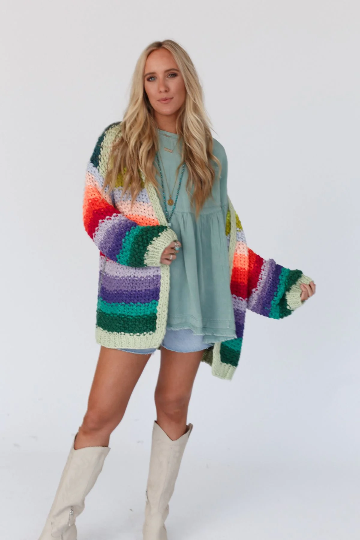Wrapped up in Color Knit Cardigan - Green Multi - Image 9