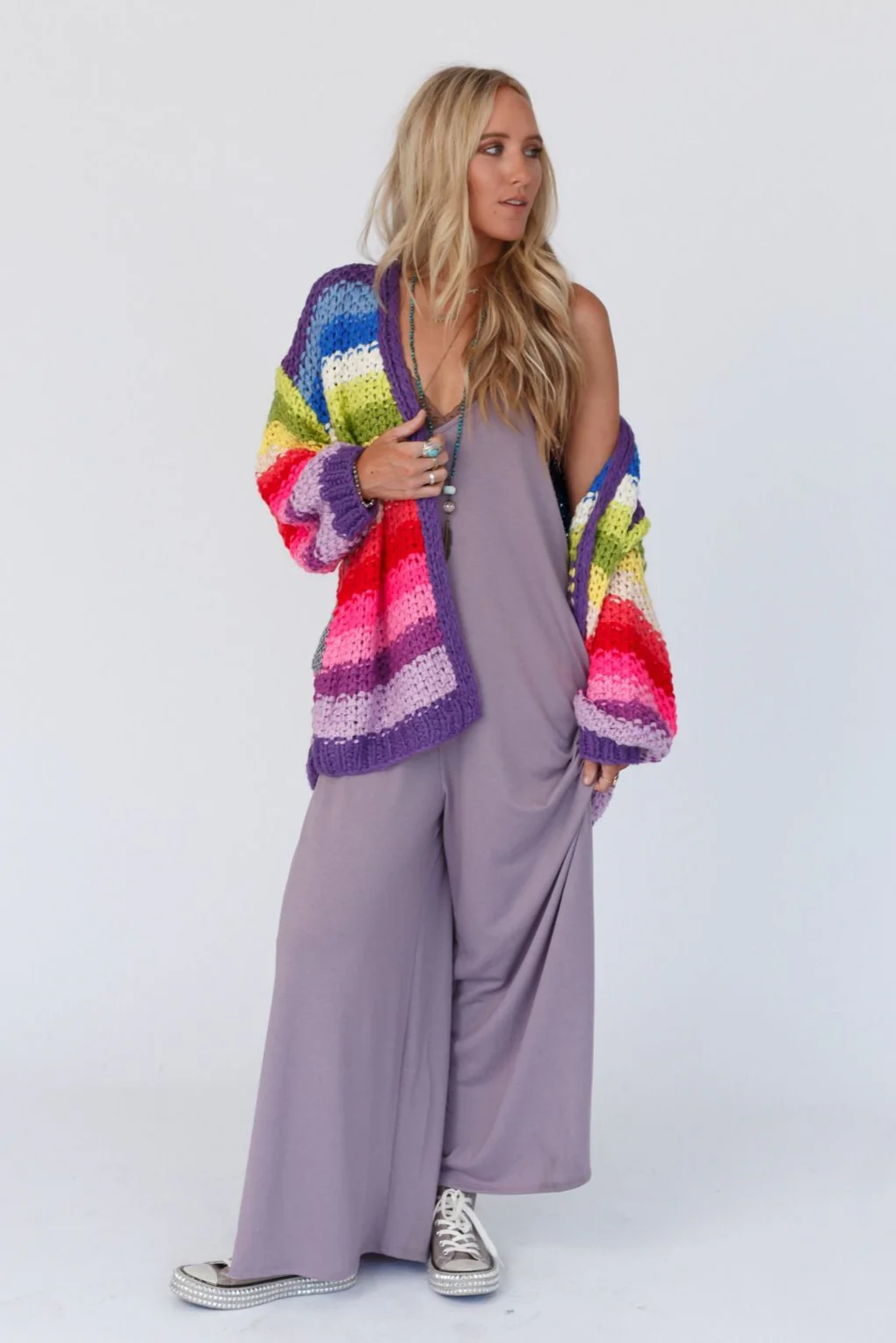 Wrapped up in Color Knit Cardigan - Purple Multi - Image 3